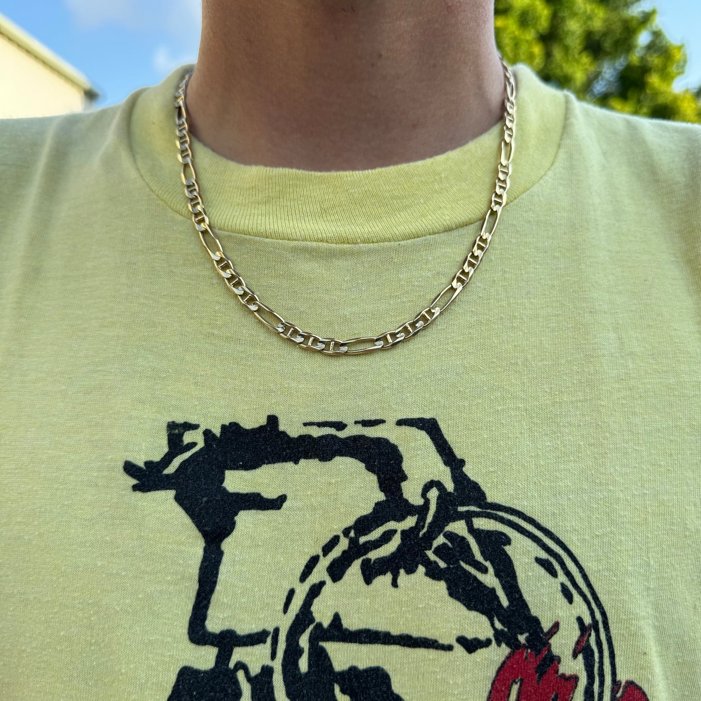 Vintage Solid 14k Yellow Gold Knife-Edged Mariner Figaro Link Necklace (20”)