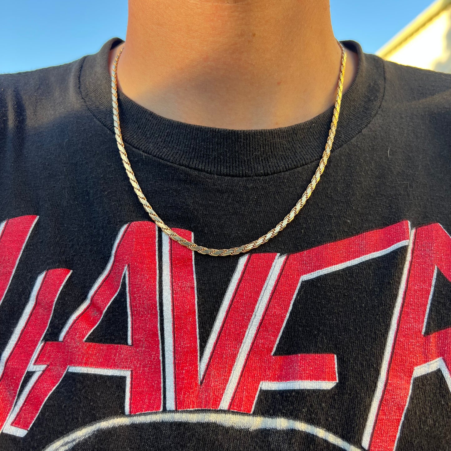 1980’s Solid 14k Yellow Gold Flattened Diamondcut Braided Rope Necklace (20”)