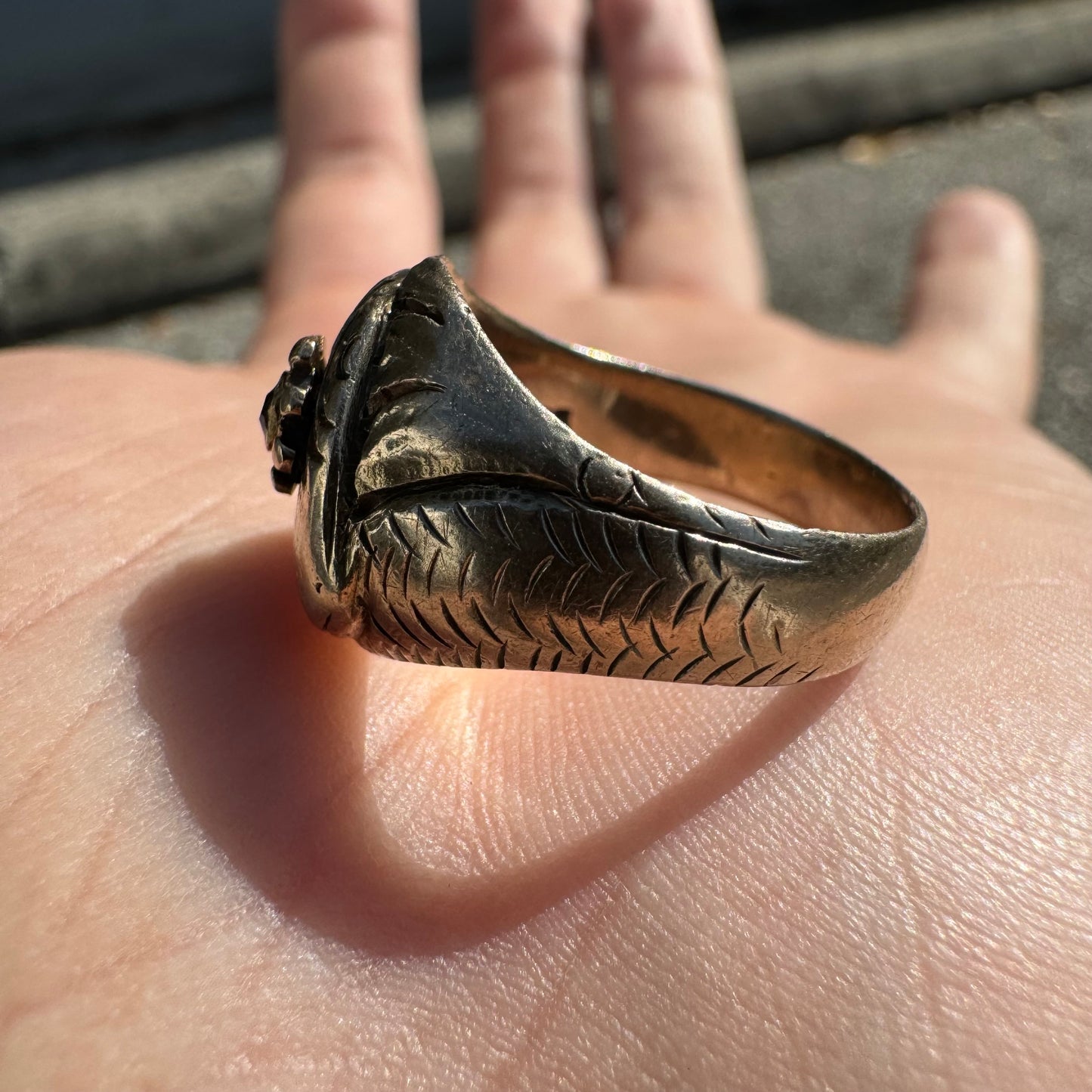 Victorian 14k Gold Snake Ring With Natural Old Cut Diamond (7.25)