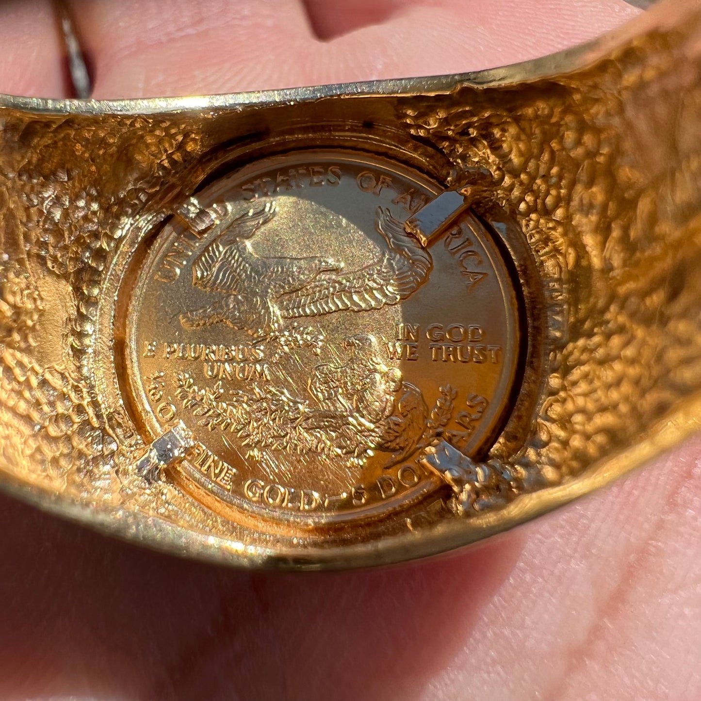 1989 1/10oz Pure .999 $5 Gold Eagle Rolex Style Coin Ring (11.5)