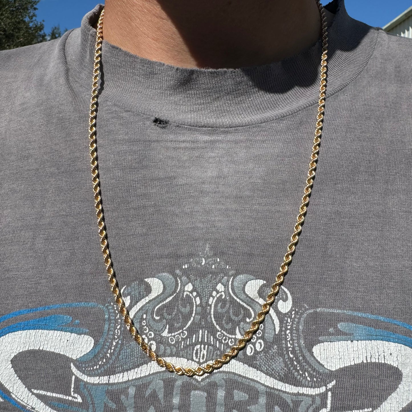 Vintage Solid 14k Yellow Gold Classic Rope Chain Necklace (24.5”)