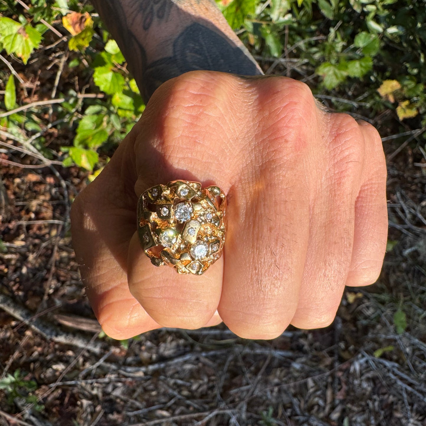 Vintage Solid 14k Yellow Gold 1.0ctw Natural Diamond Nugget Ring (9.25)