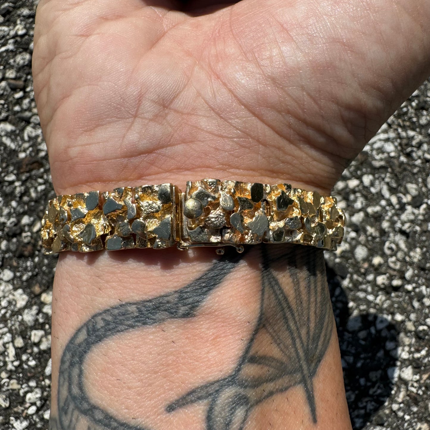 1980’s Solid 14k Yellow Gold Heavyweight Nugget Bracelet (7.25”)