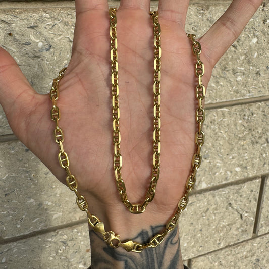 Vintage Solid 14k Yellow Italian Gold Chaine D’ Ancre Mariner Link Necklace (24”)