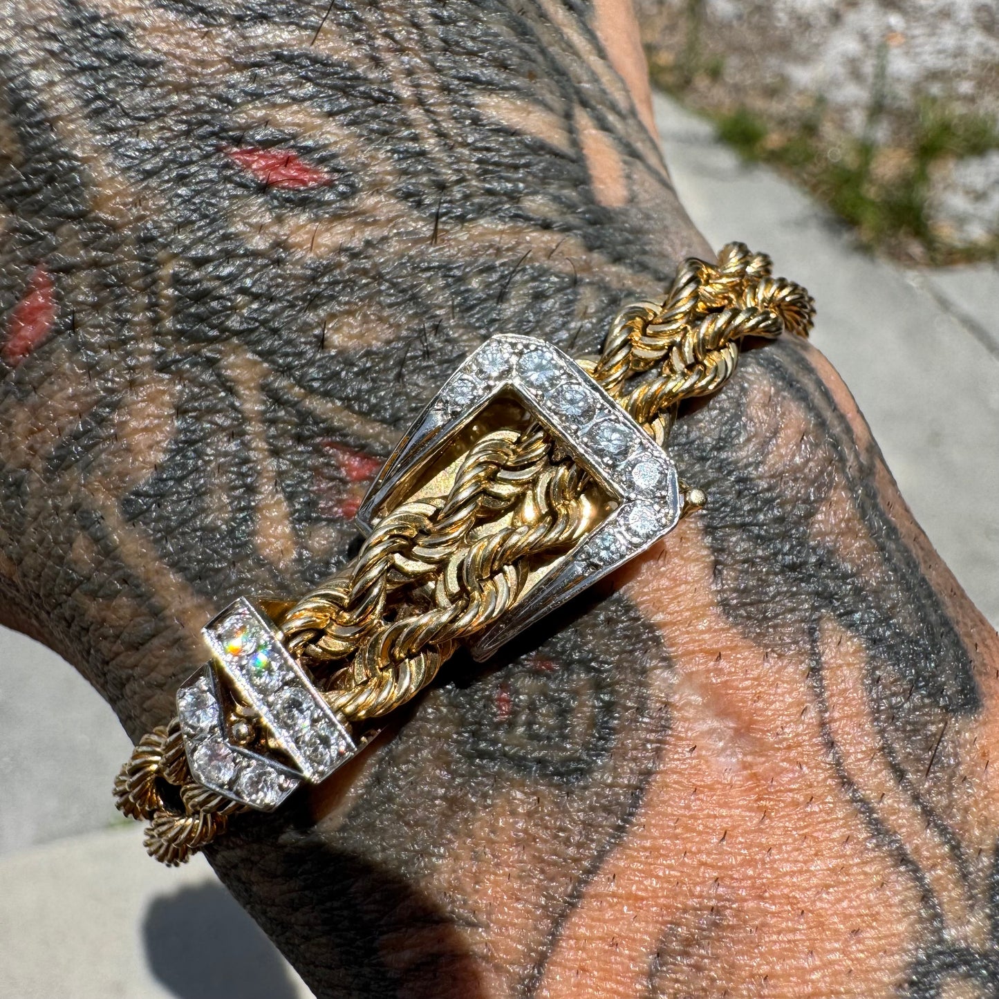 Circa 1970’s Solid 14k Yellow Gold .75ctw Natural Diamond Double Rope Belt Bracelet (Fits 5”-7”)