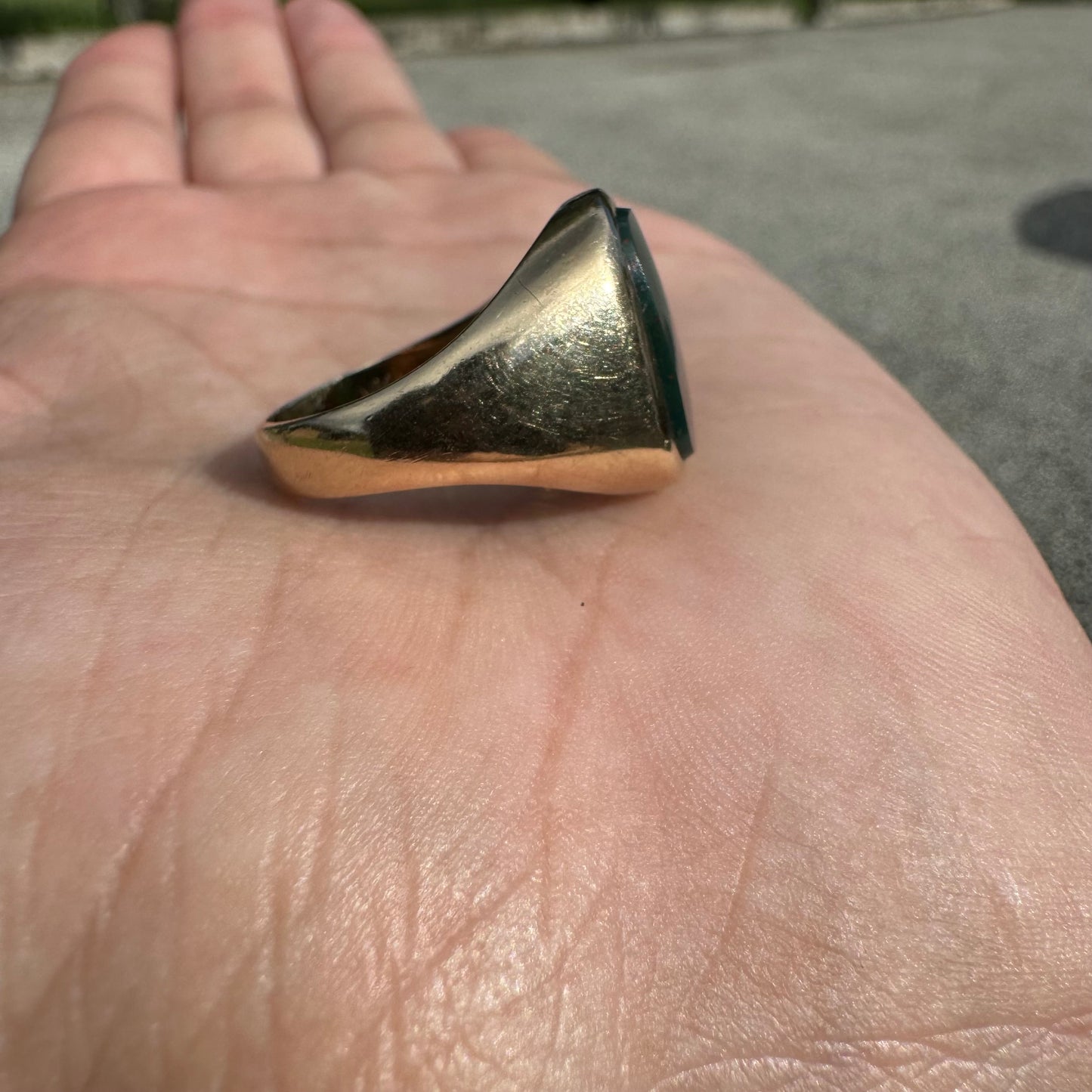 1930’s Bloodstone 10k Yellow Gold Signet Ring (9.25)