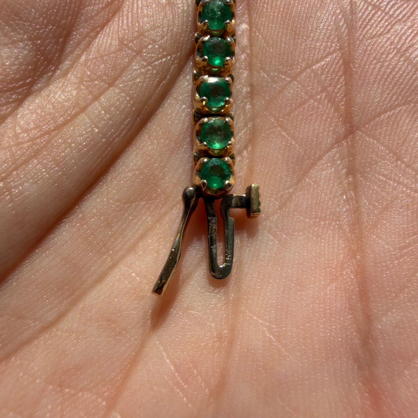 Vintage Solid 14k Yellow Gold 4.5ctw Natural Emerald Tennis Bracelet (7.5”)
