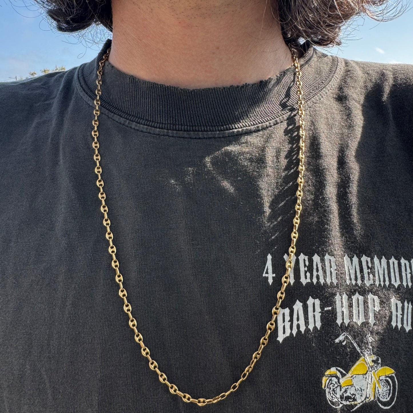 Vintage Fully Solid 18k Yellow Gold Puffed Mariner Link Necklace (27.75”)