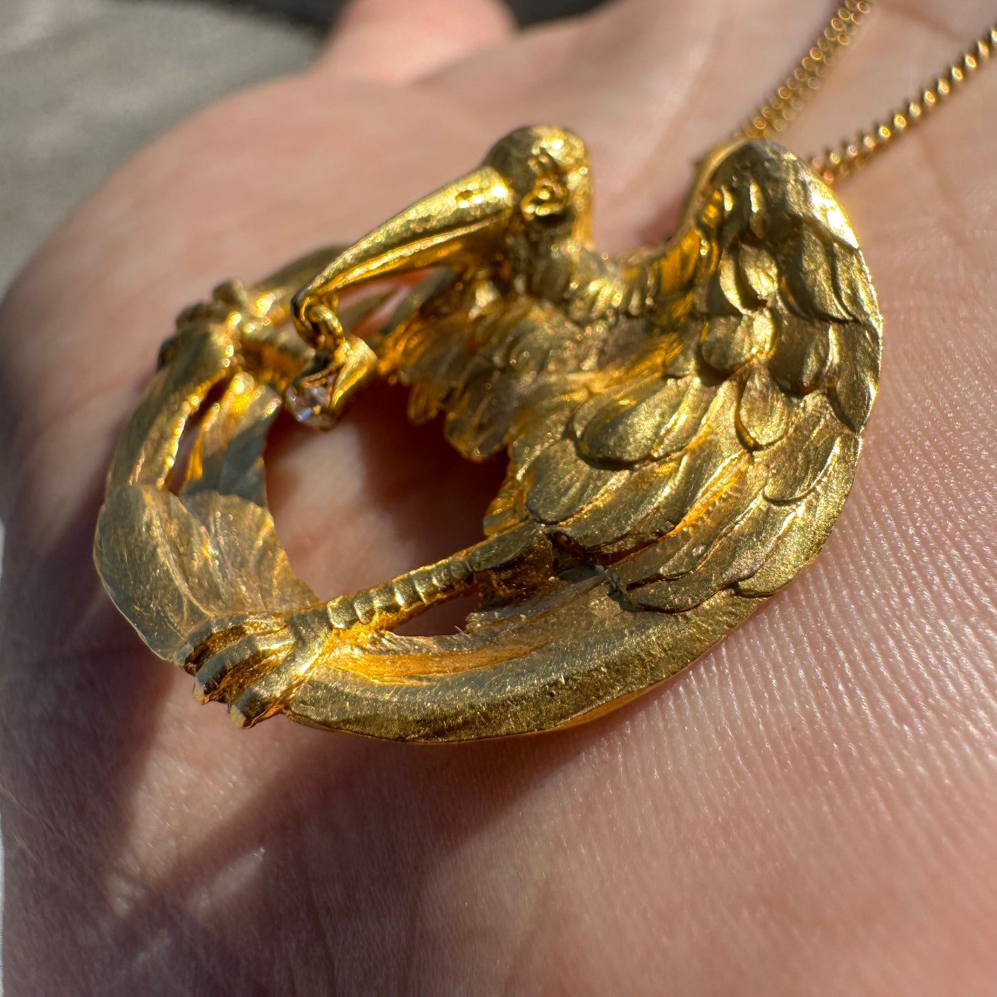 Antique Solid 19.1k Old Mine Cut Diamond Crow Pendant