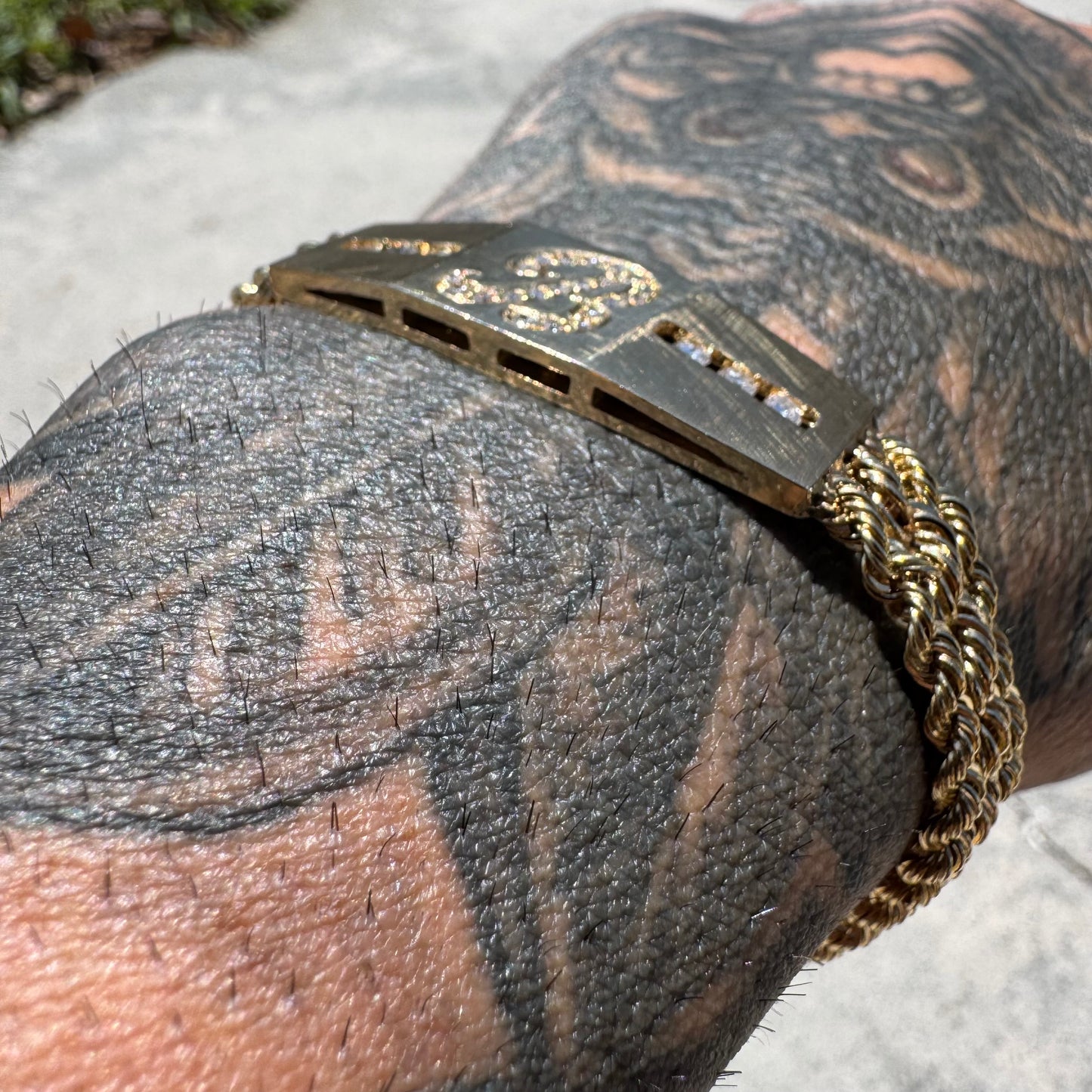 Vintage Custom Solid 14k Yellow Gold 1.0ctw Natural Diamond “B” Nameplate Triple Rope Bracelet (8”)