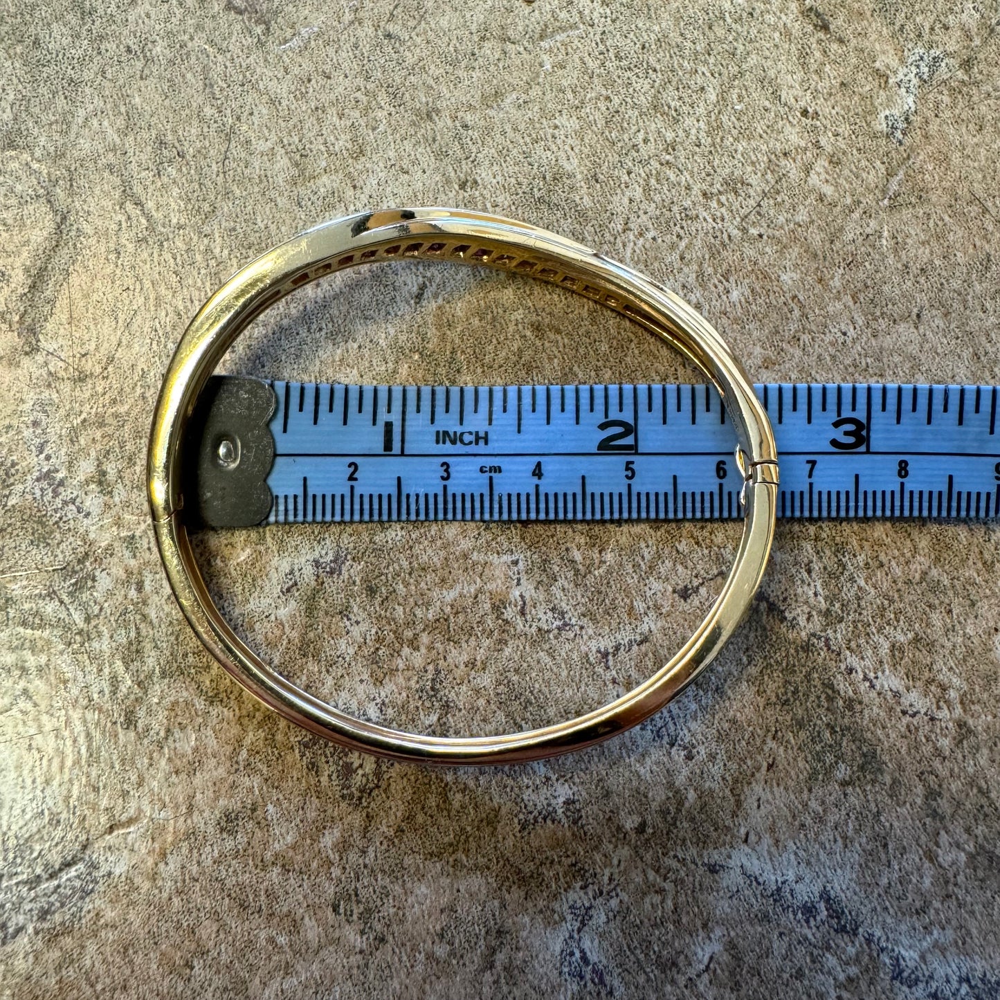 Vintage Solid 14k Yellow Gold Natural Diamond And Ruby Bangle Bracelet