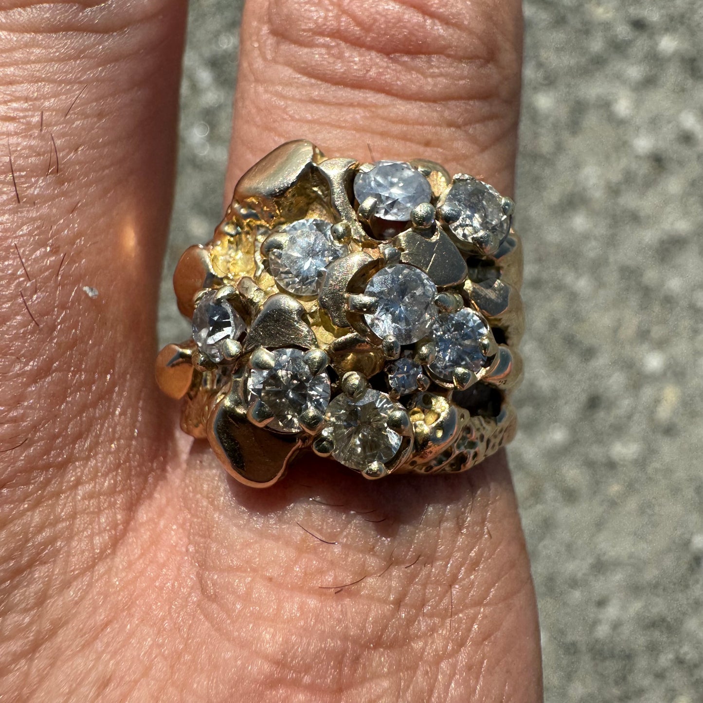 Vintage 14k Yellow Gold 2.0CTW Natural Diamond Nugget Cluster Ring (9.5)