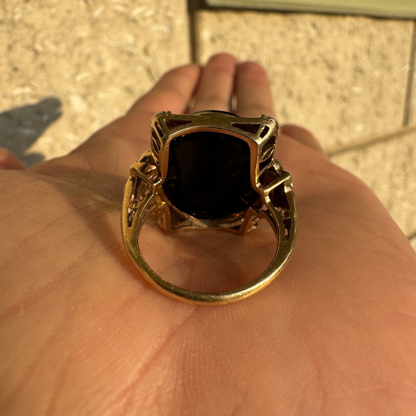 Art Deco 14k Yellow Gold And Platinum .25ctw Natural Diamond Athena (Goddess Of War) Cameo Ring (6.75)