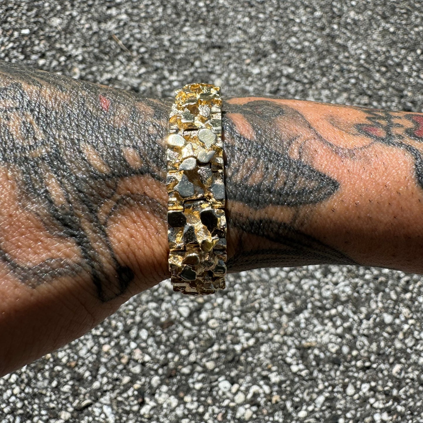 1980’s Solid 14k Yellow Gold Heavyweight Nugget Bracelet (7.25”)