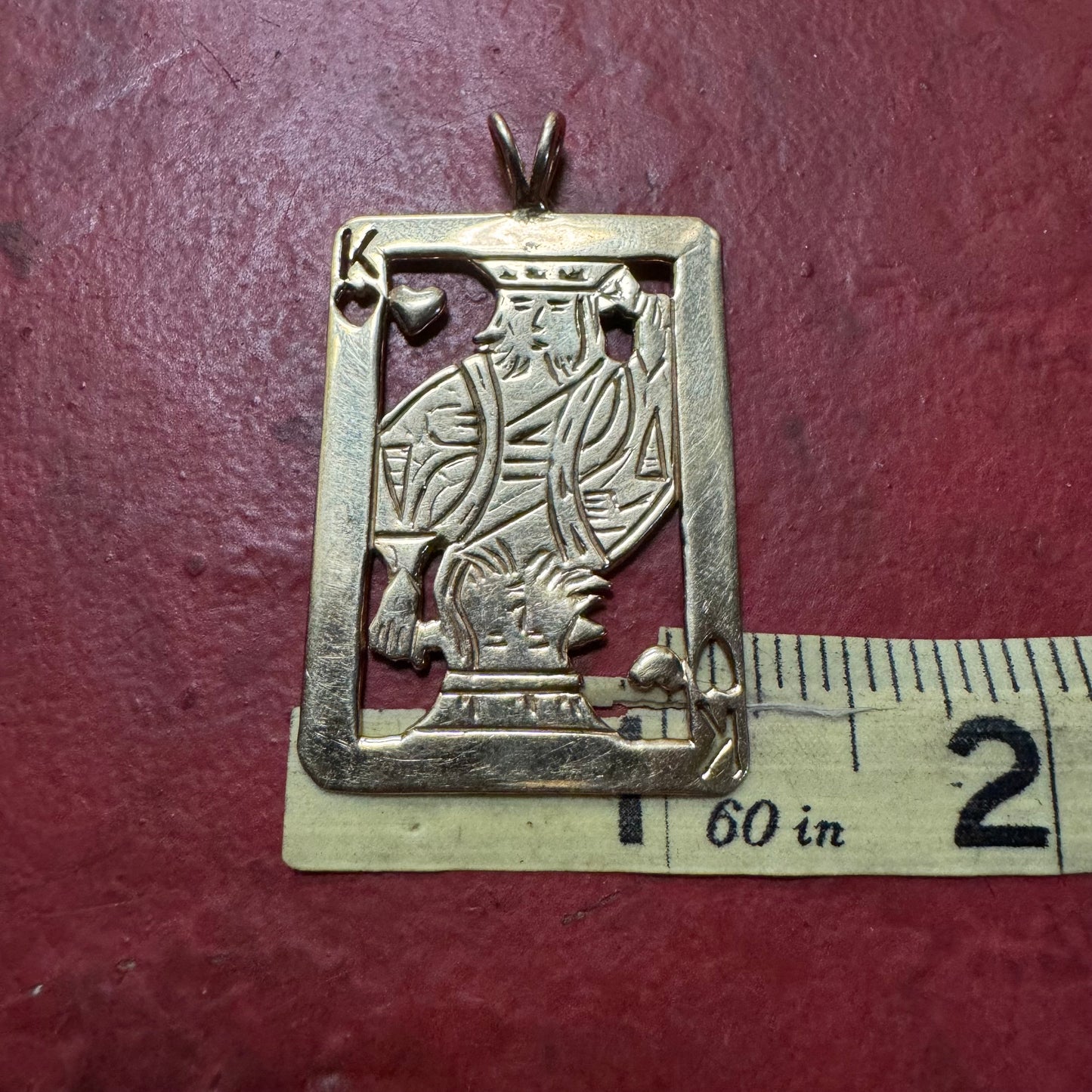 Vintage Solid 14k Yellow Gold Custom Hand Made Suicide King Pendant