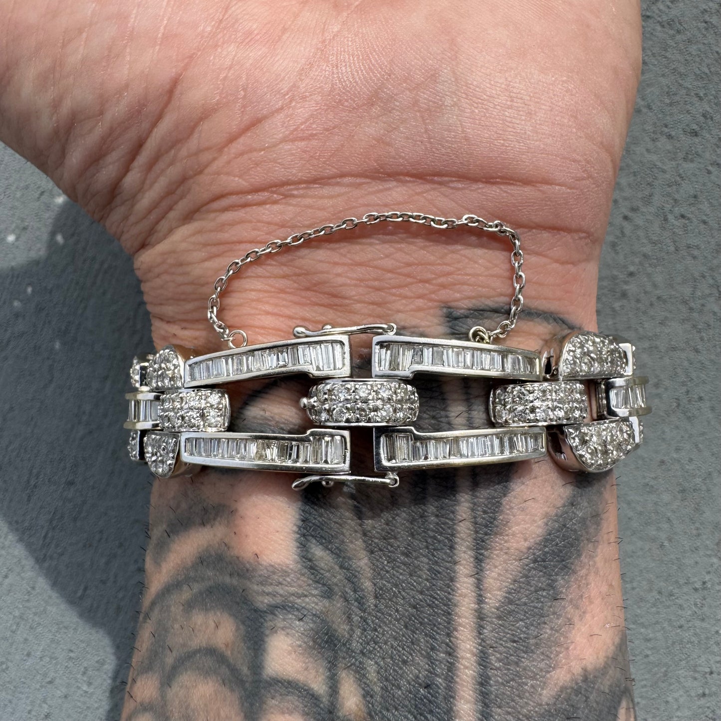 Art Deco Solid 18k White Gold Heavyweight 12.5ctw Natural Diamond Bracelet (8”)
