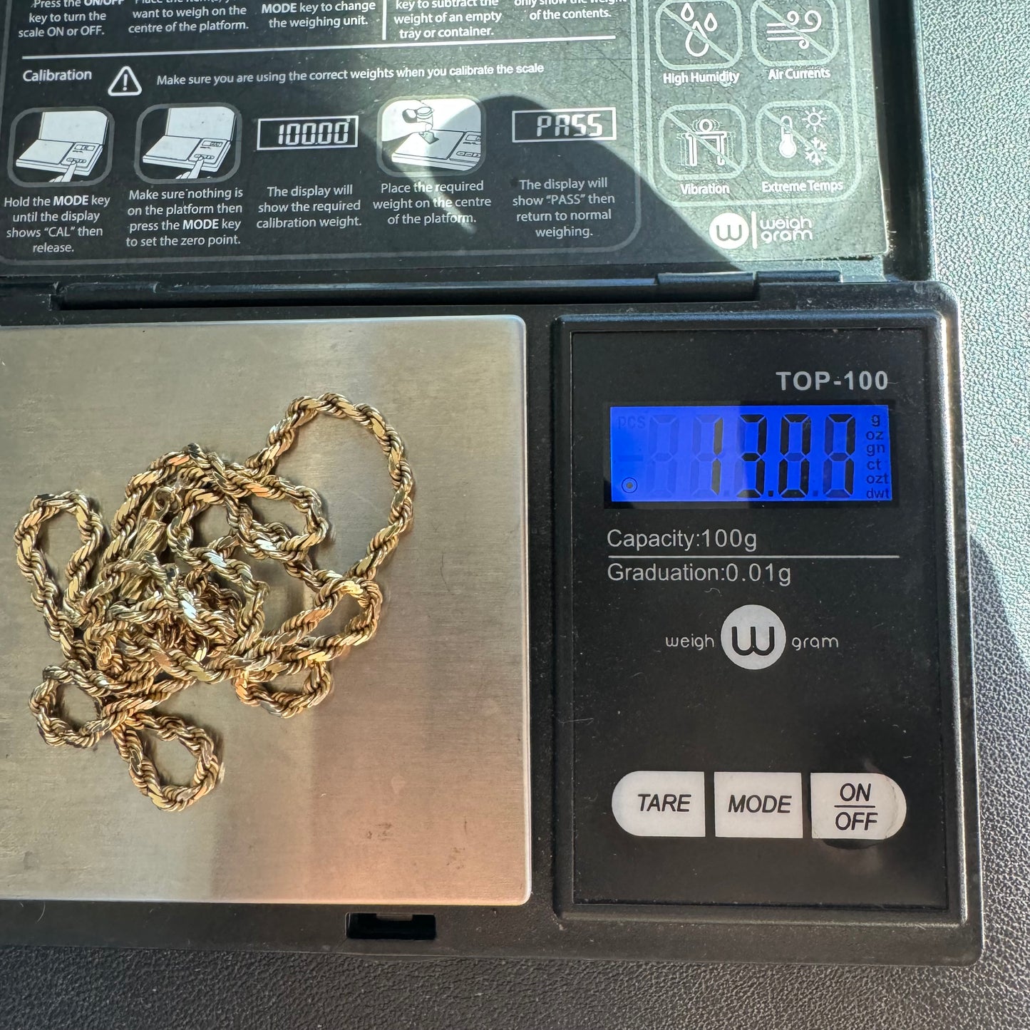 1980’s Solid 14k Yellow Gold Diamondcut Rope Chain Necklace (20.25”)