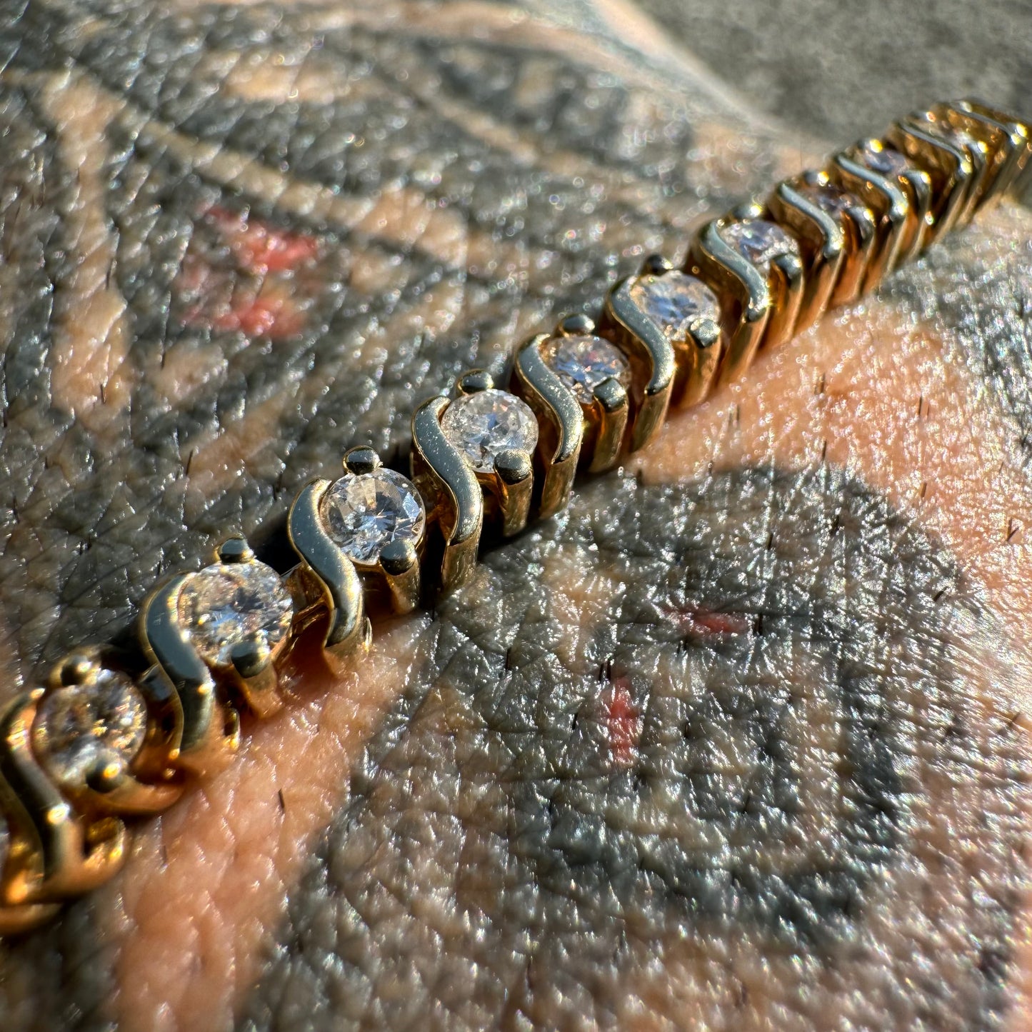 Vintage 14k Yellow Gold 2.25CTW Natural Diamond S-Link Tennis Bracelet (7.4”)