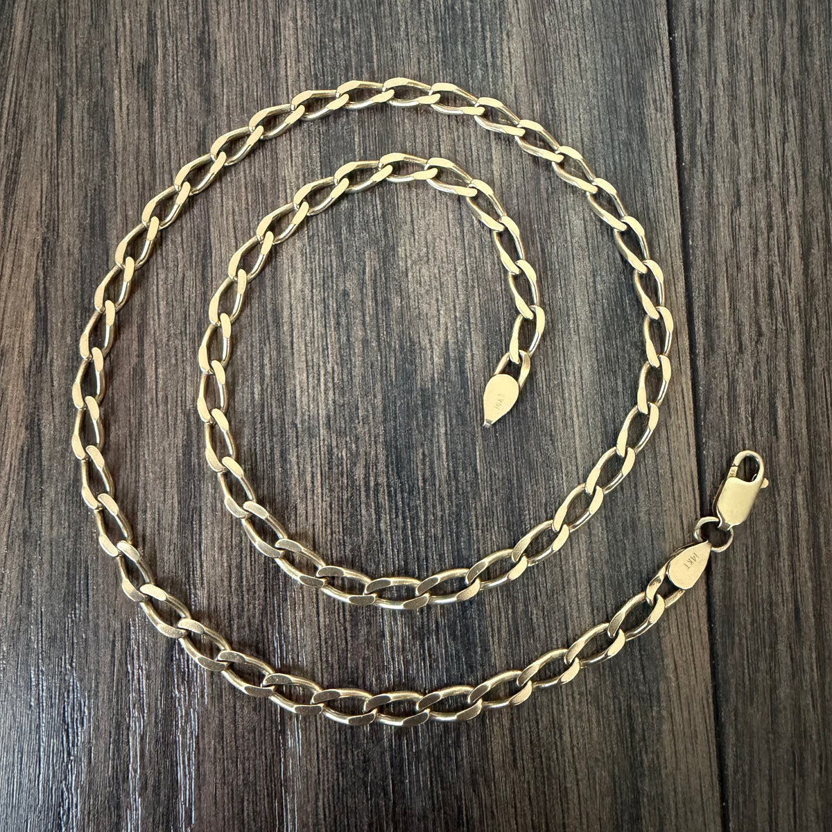 Vintage Solid 14k Yellow Gold Elongated Curb Link Necklace (20.5”)