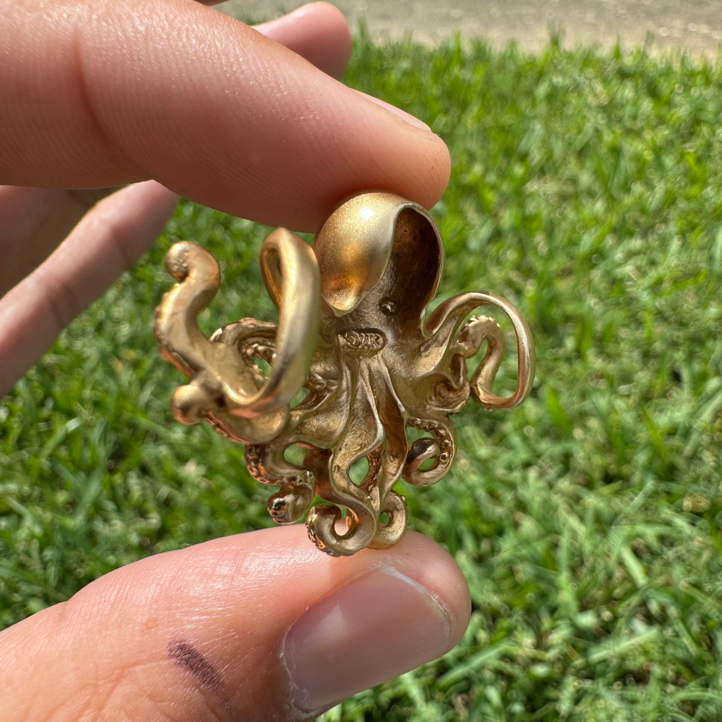 Designer Made Solid 14k Matte Yellow Gold Heavy Lifelike Octopus Pendant