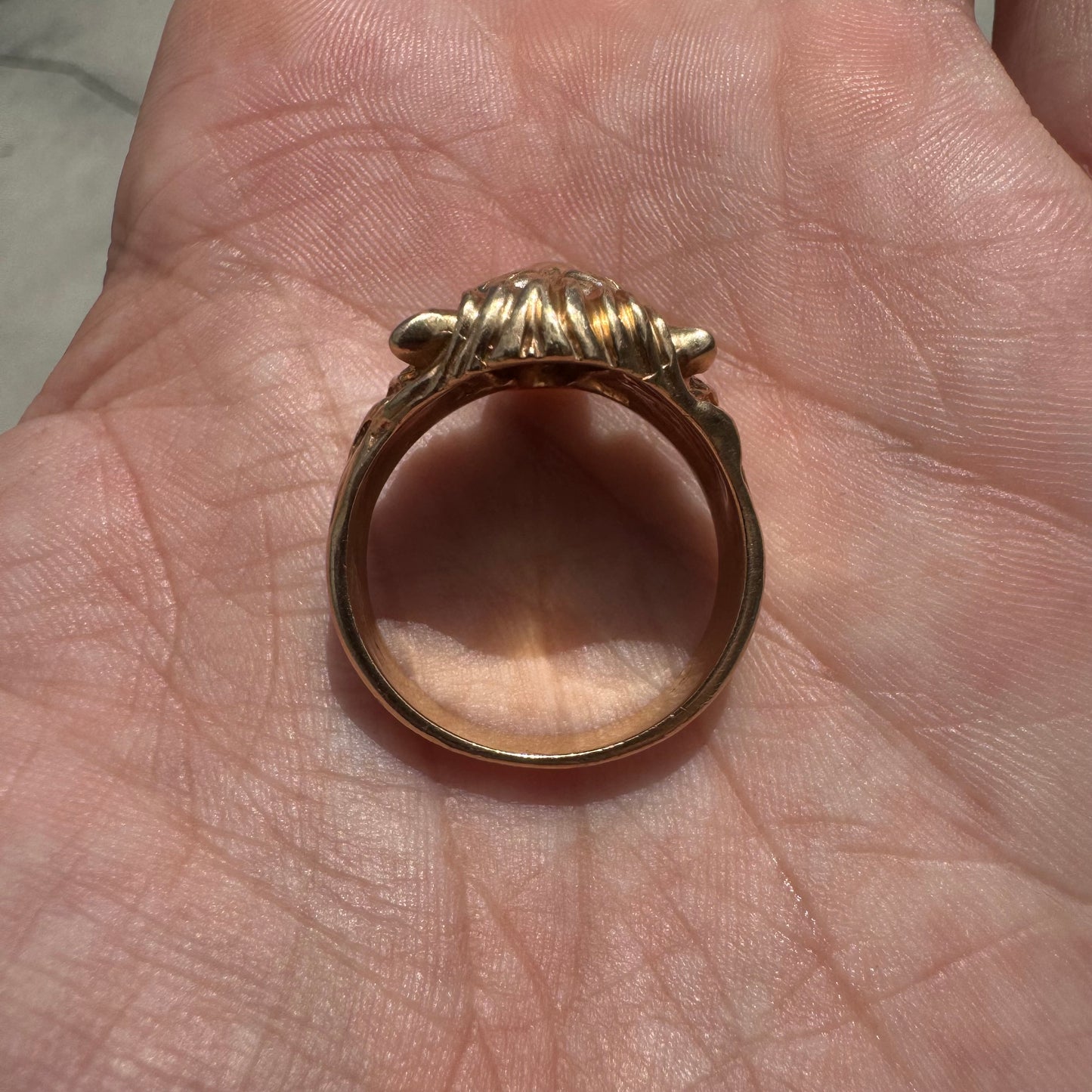 1970’s Solid 14k Yellow Gold Natural Ruby Encrusted Lion Ring (10.75)