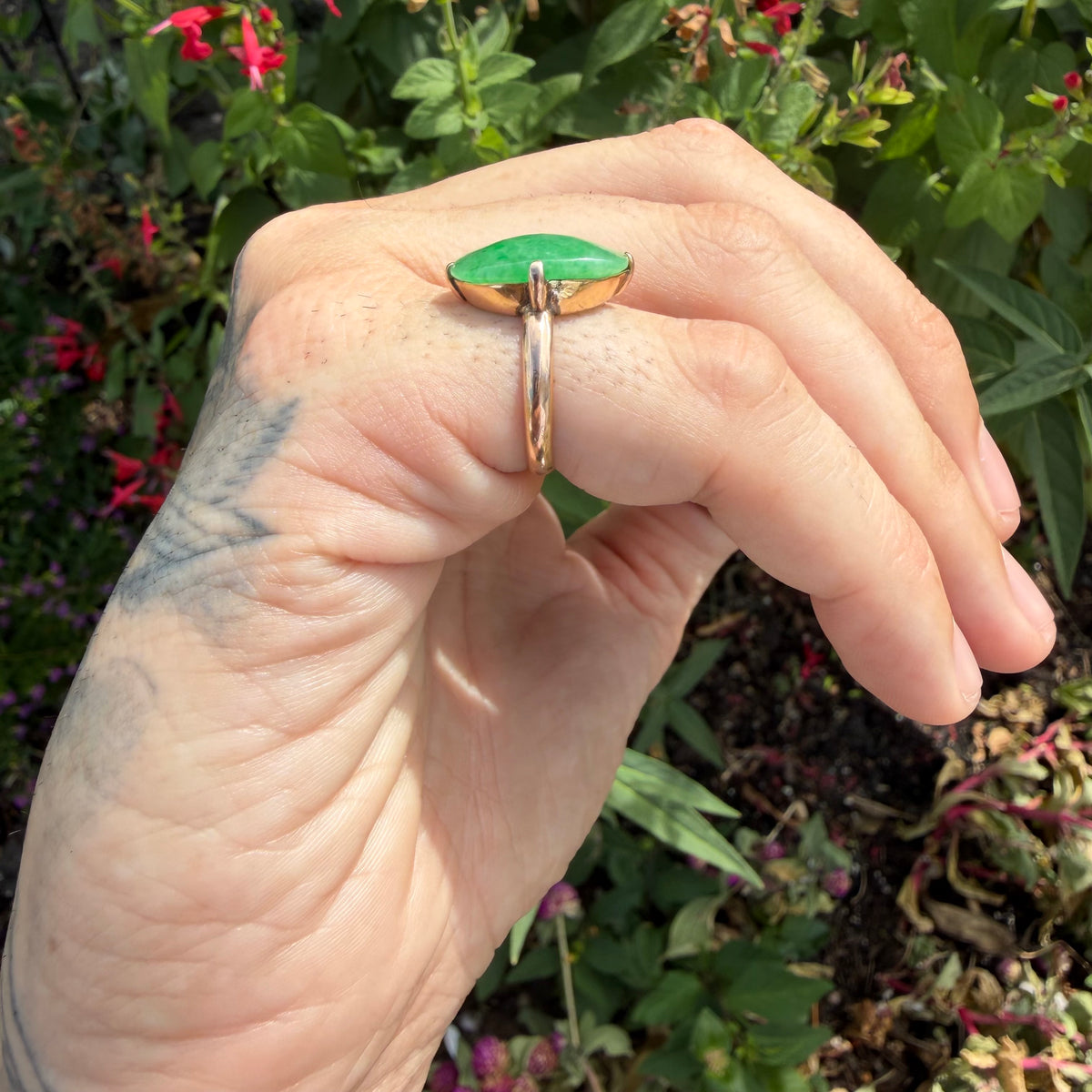 Antique Chinese Traditional 18k Gold 5.0ct Green Apple Jadeite Ring (6)