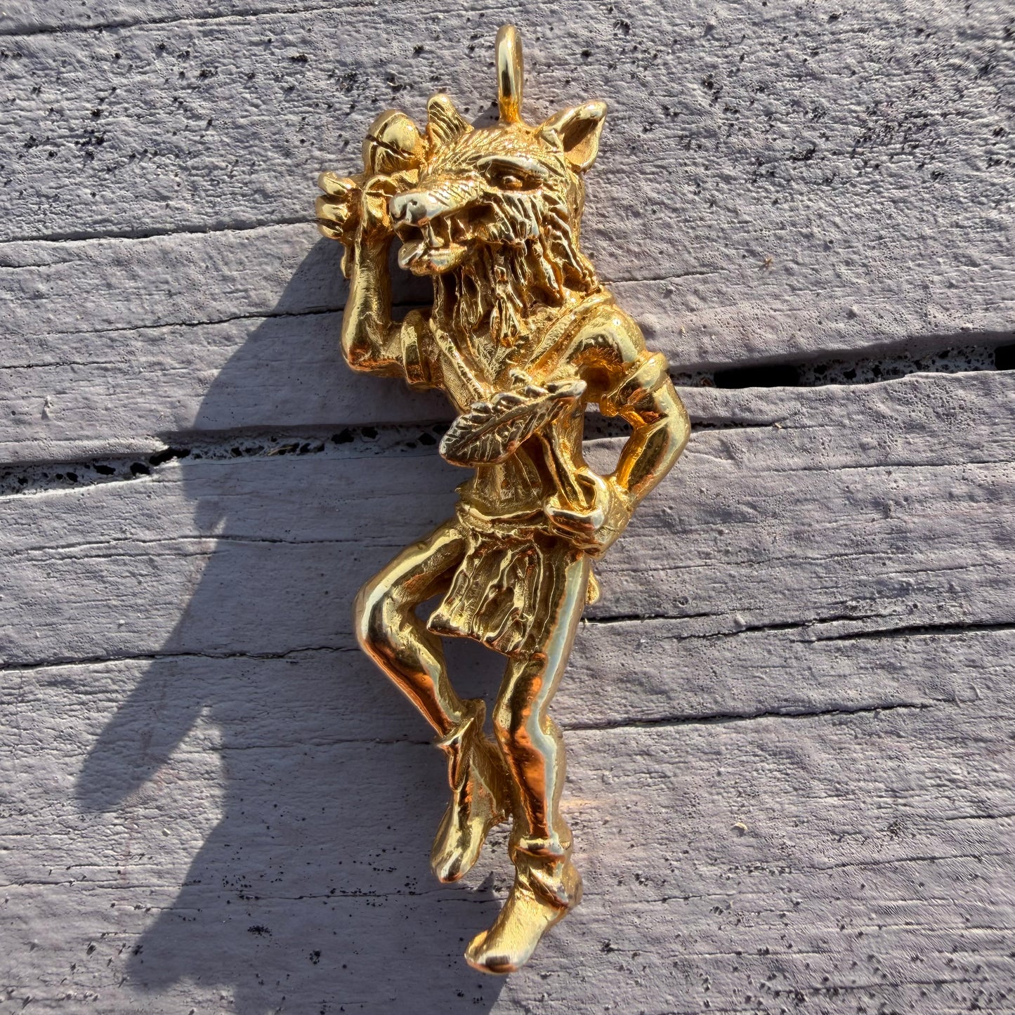 Vintage Solid 18k Yellow Gold Native American Wolf Kachina Pendant