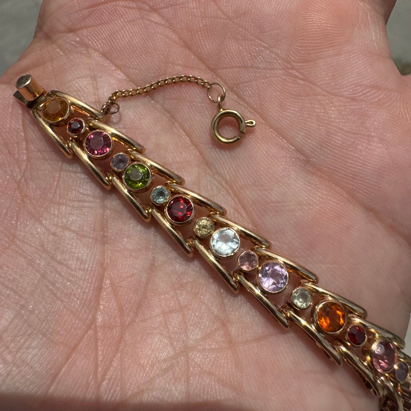 Vintage Solid 18k Gold 7.0ctw Bezel Set Natural Multi Precious Gemstone Bracelet (7.25”)