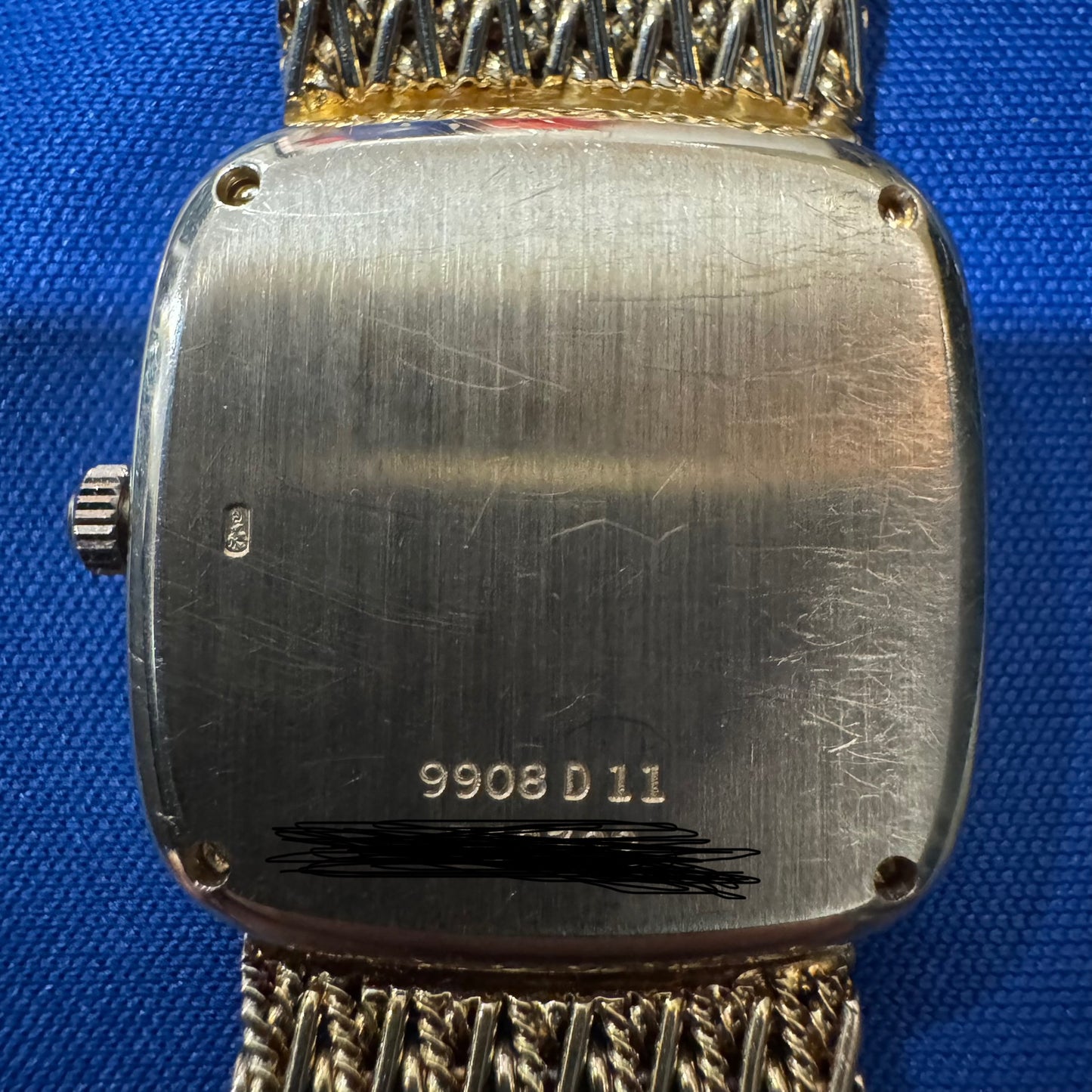 Late 1970’s/Early 1980’s Piaget Solid 18k Yellow Gold Factory Diamond Bezel Falcons Eye Stone Dial 9908 D11 Watch (7.5”)