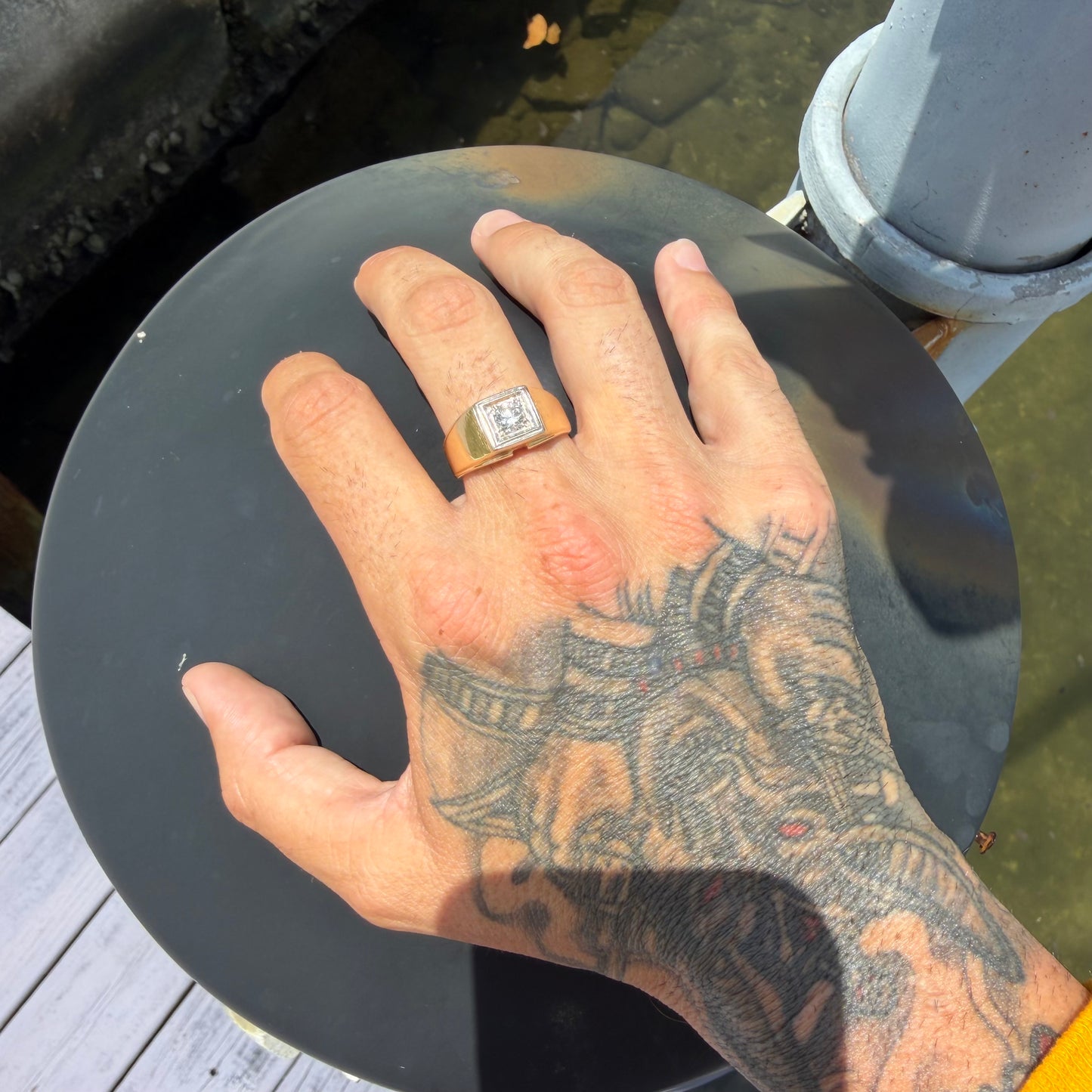 Art Deco Solid 14k Yellow Gold .60ct Old Euro Cut Natural Diamond Solitaire Gents Ring (10.5)