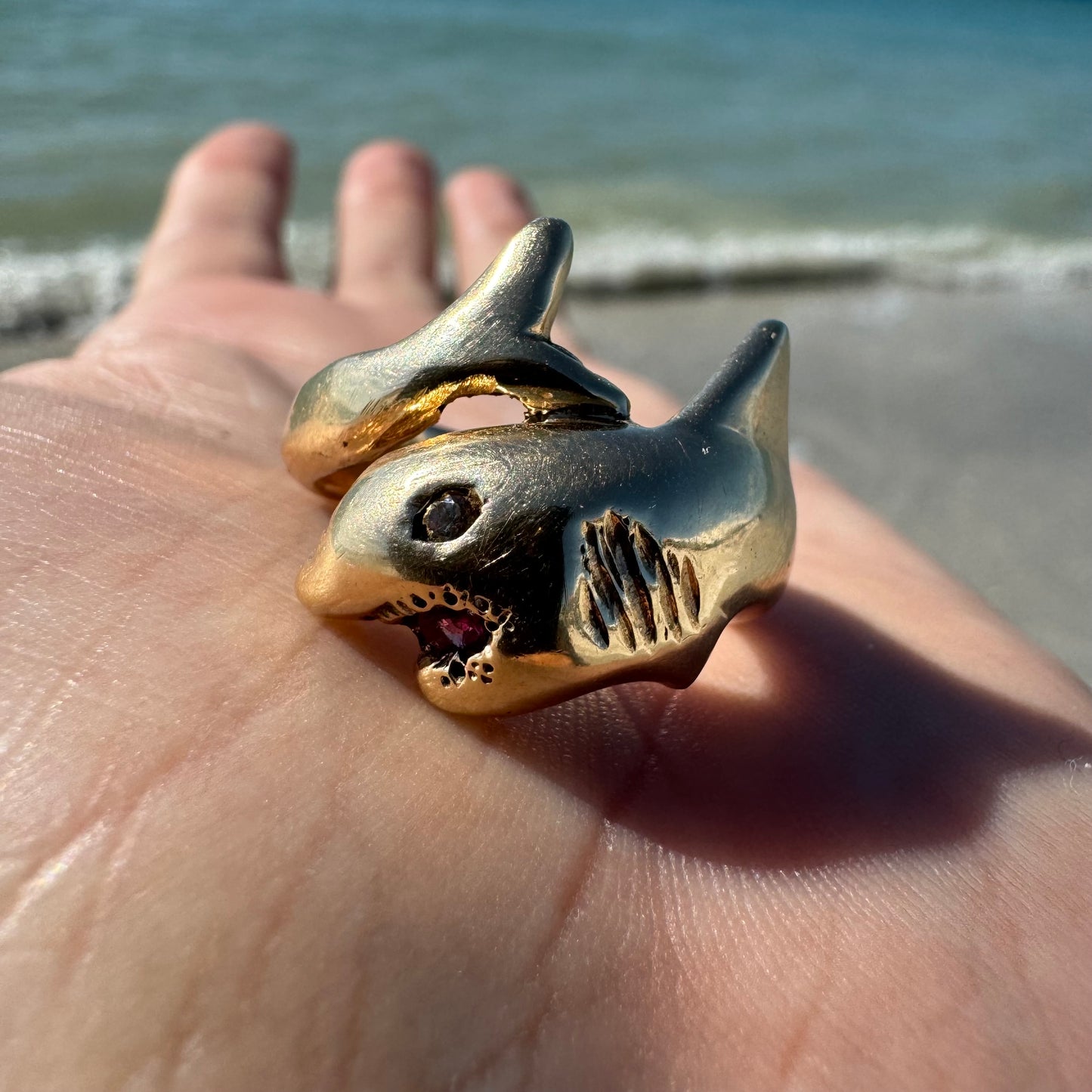 Vintage Custom 14k Yellow Gold Shark Ring (11.5)