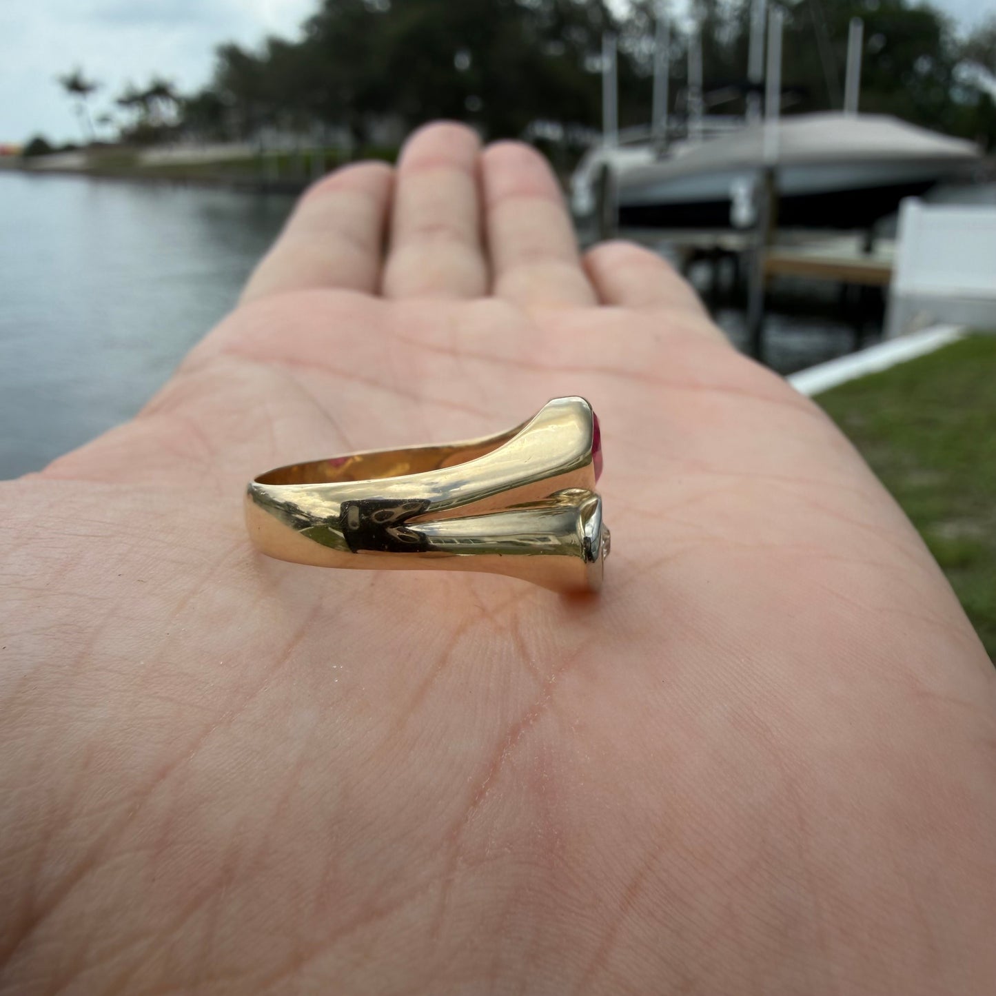 Vintage Solid 14k Yellow Gold Natural Old Euro Cut Diamond Pink Spinel Tony Soprano Pinky Ring (10)