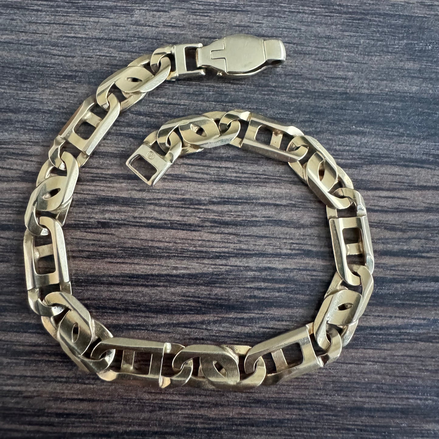Vintage Solid 14k Yellow Italian Gold Heavyweight Intricate Tigers Eye Link Bracelet (8”)