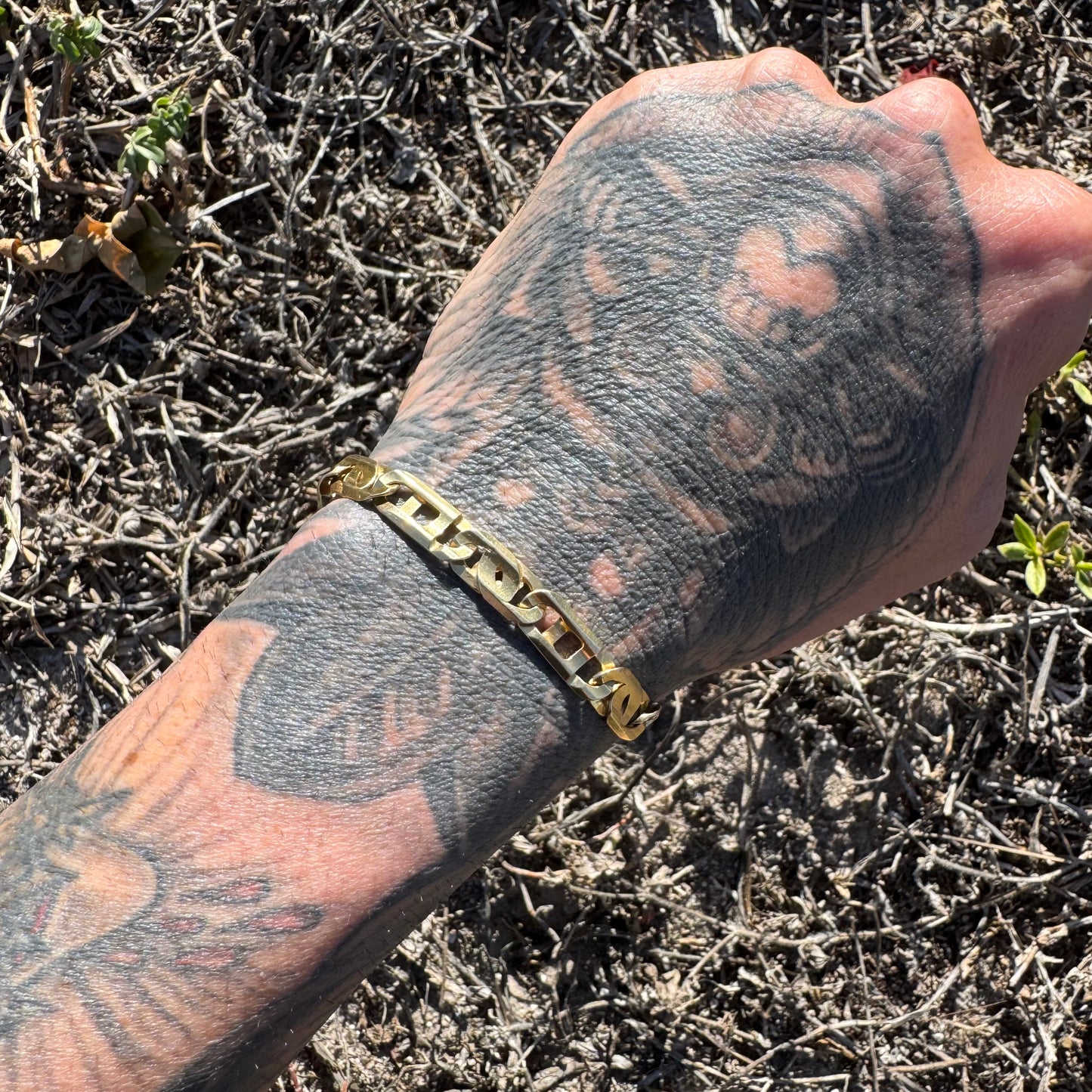 Vintage Solid 14k Yellow Italian Gold Heavyweight Intricate Tigers Eye Link Bracelet (8”)