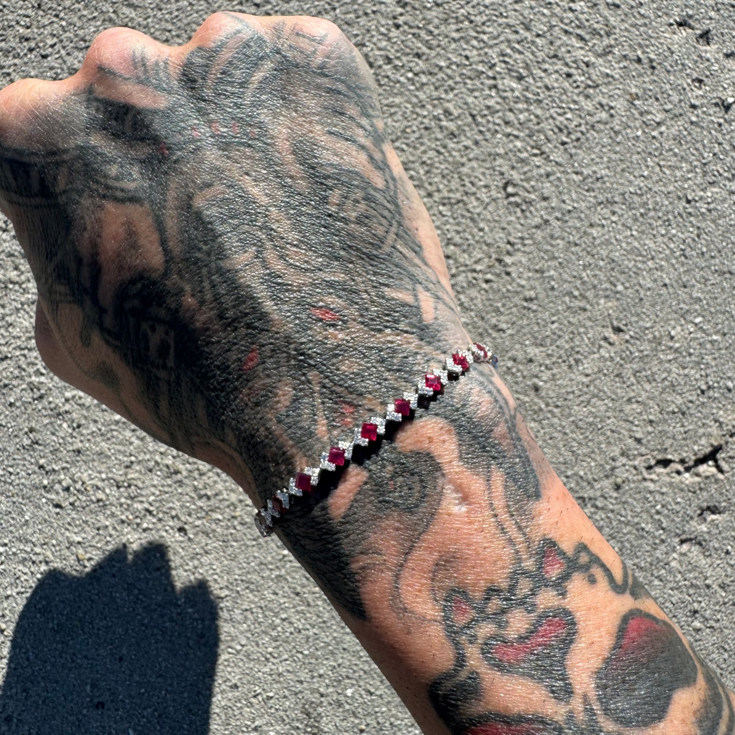 Brand New 14k White Gold 4.8ctw Natural Pigeon Blood Burmese Ruby And 1.5ctw Natural VS Diamond Bracelet (7.25”)