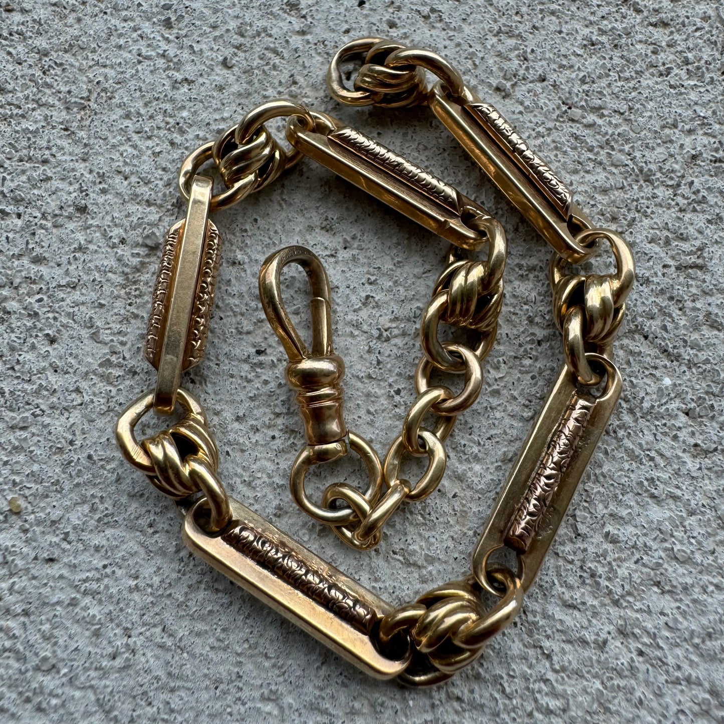 Victorian Solid 14k Gold Fancy Link Watch Chain Bracelet (8.5”)
