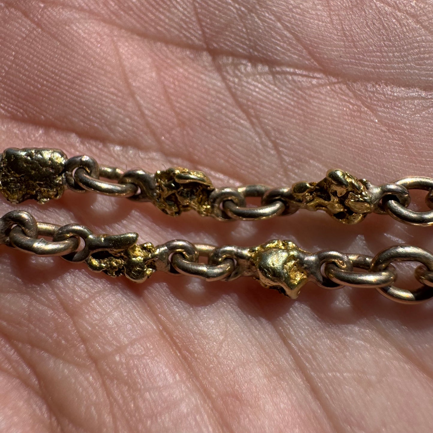 1890’s Yukon Gold Rush Era Natural Raw 20k Gold Nugget Cross Fob Watch Chain Necklace (16.5”)