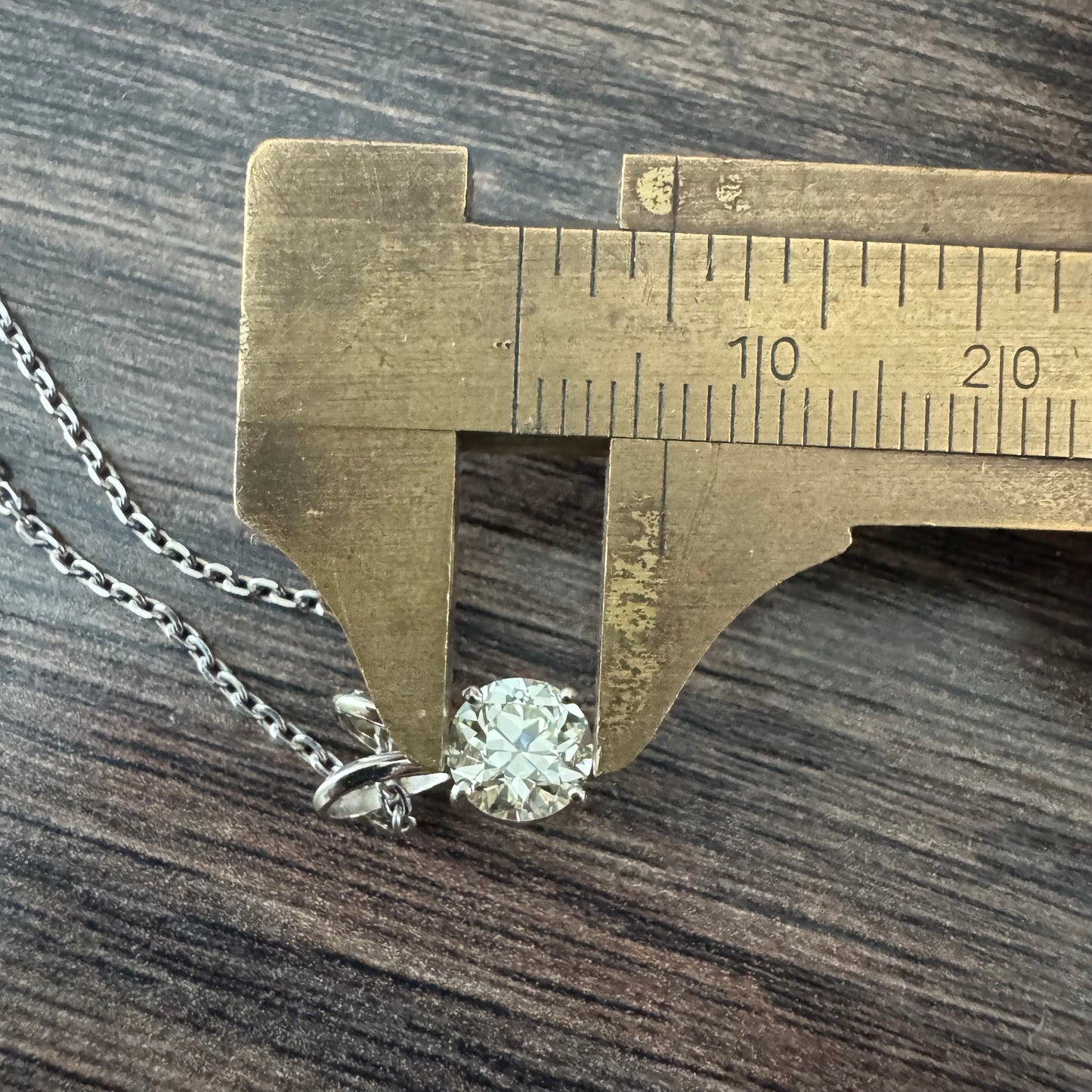 Antique 1.0ct Old Euro Cut Natural Diamond Solitaire Solid 14k White Gold Necklace (18”)