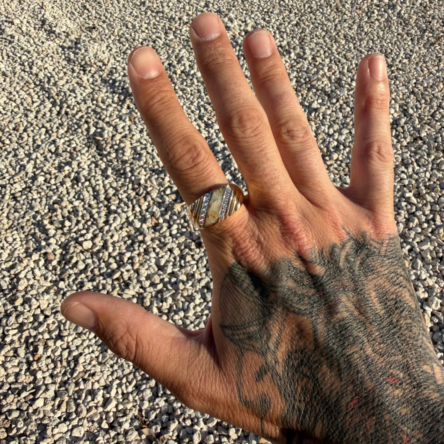 Vintage Solid 14k Yellow Gold .50ctw Natural Diamond Gold Bearing Quartz Signet Ring (13.5)