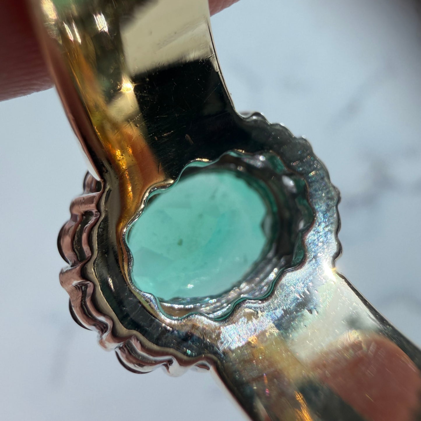 Vintage Solid 18k Yellow Gold 4.0ctw Natural Emerald Solitaire VS Diamond Halo Ring (6)
