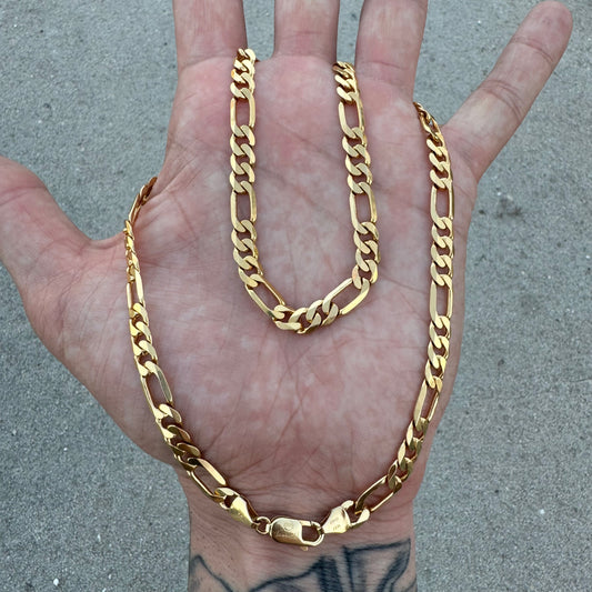 Vintage Solid 14k Yellow Gold Knife Edged Heavyweight Figaro Necklace (20”)