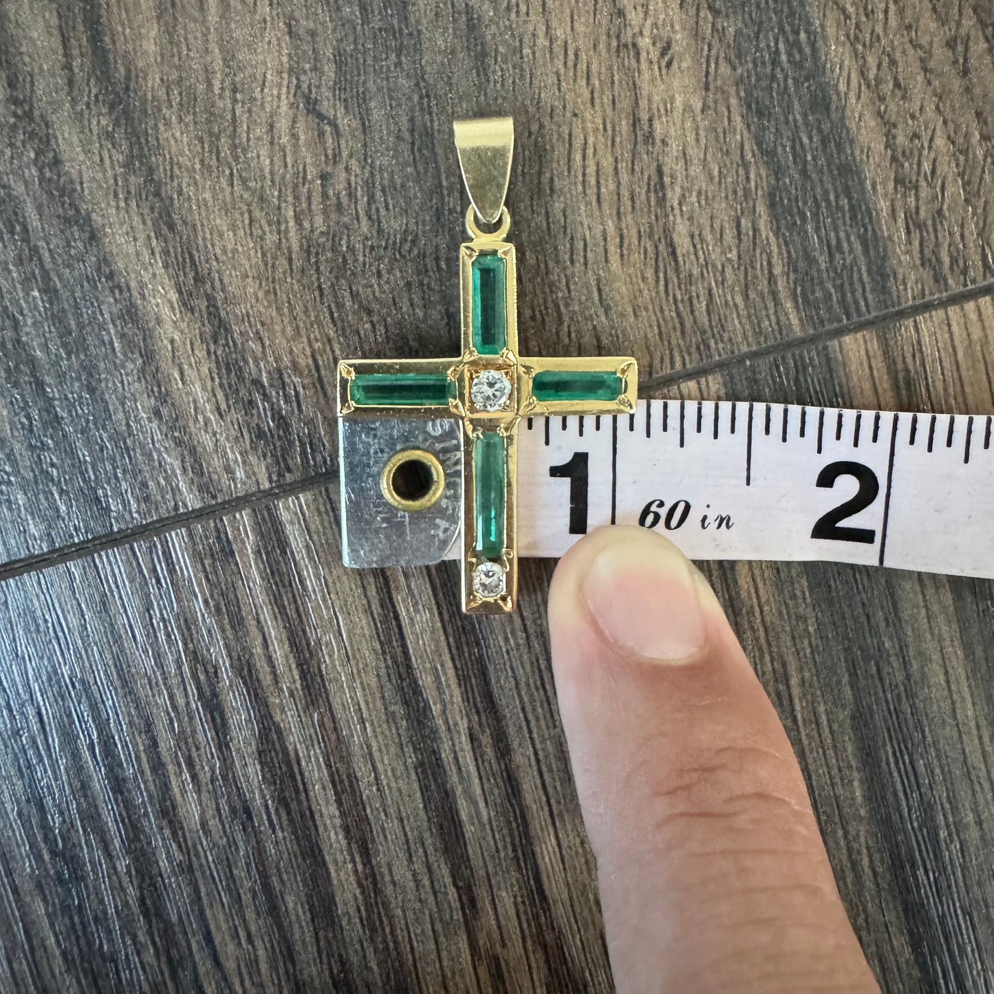 Vintage Solid 14k Yellow Gold 2.65ctw Natural Columbian Emerald And Diamond Cross Pendant