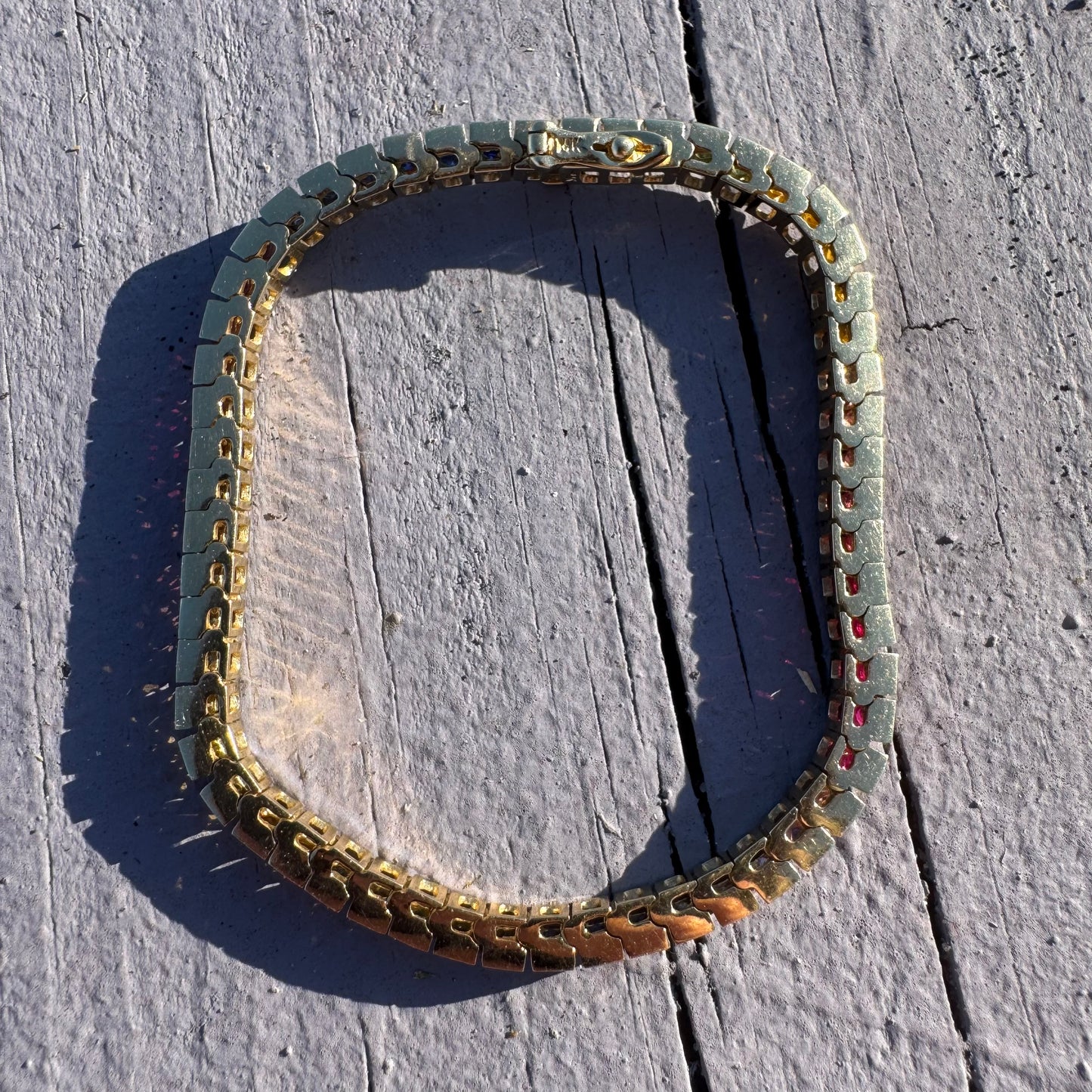 Vintage Solid 14k Yellow Gold 6.0ctw Natural Sapphire Rainbow Tennis Bracelet (7”)