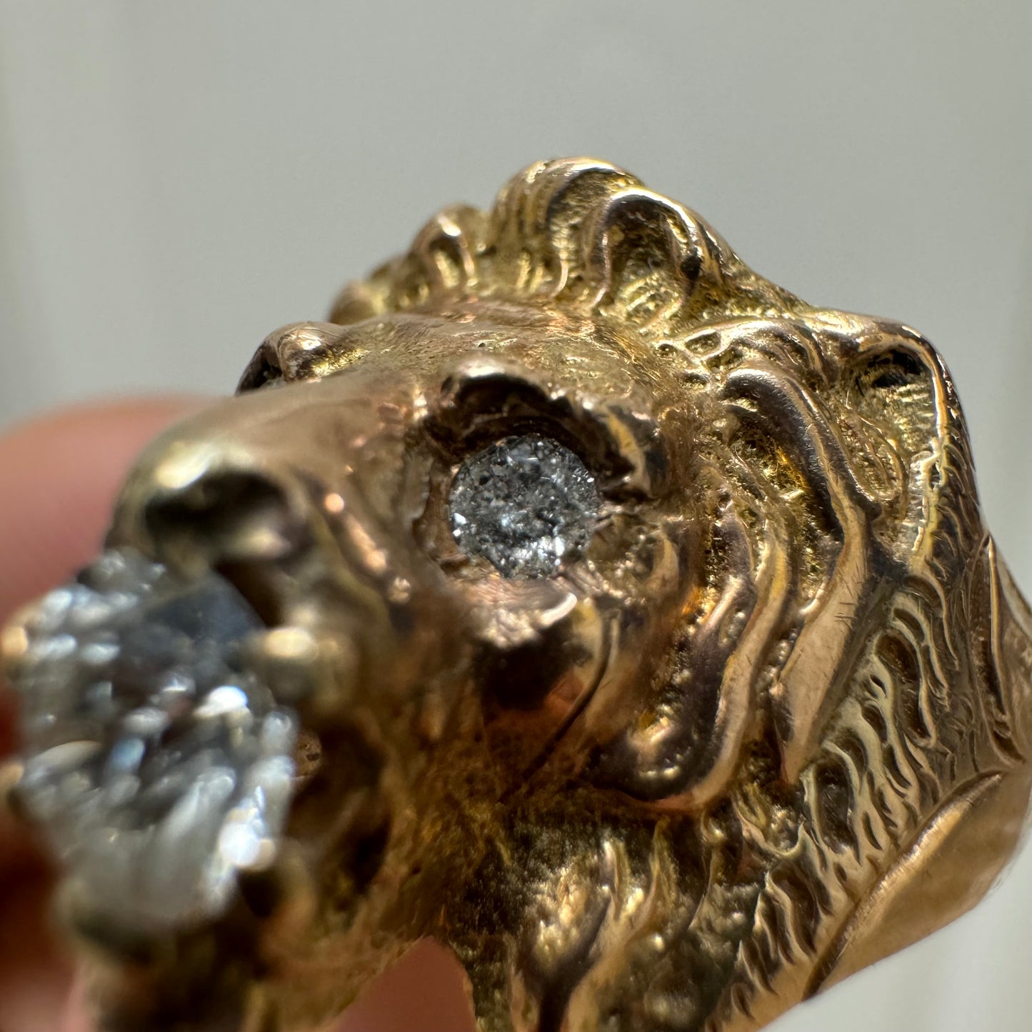 Victorian Era Solid 14k Yellow Gold .50Ct Natural Old Euro Cut Diamond Lion Ring (7.5)