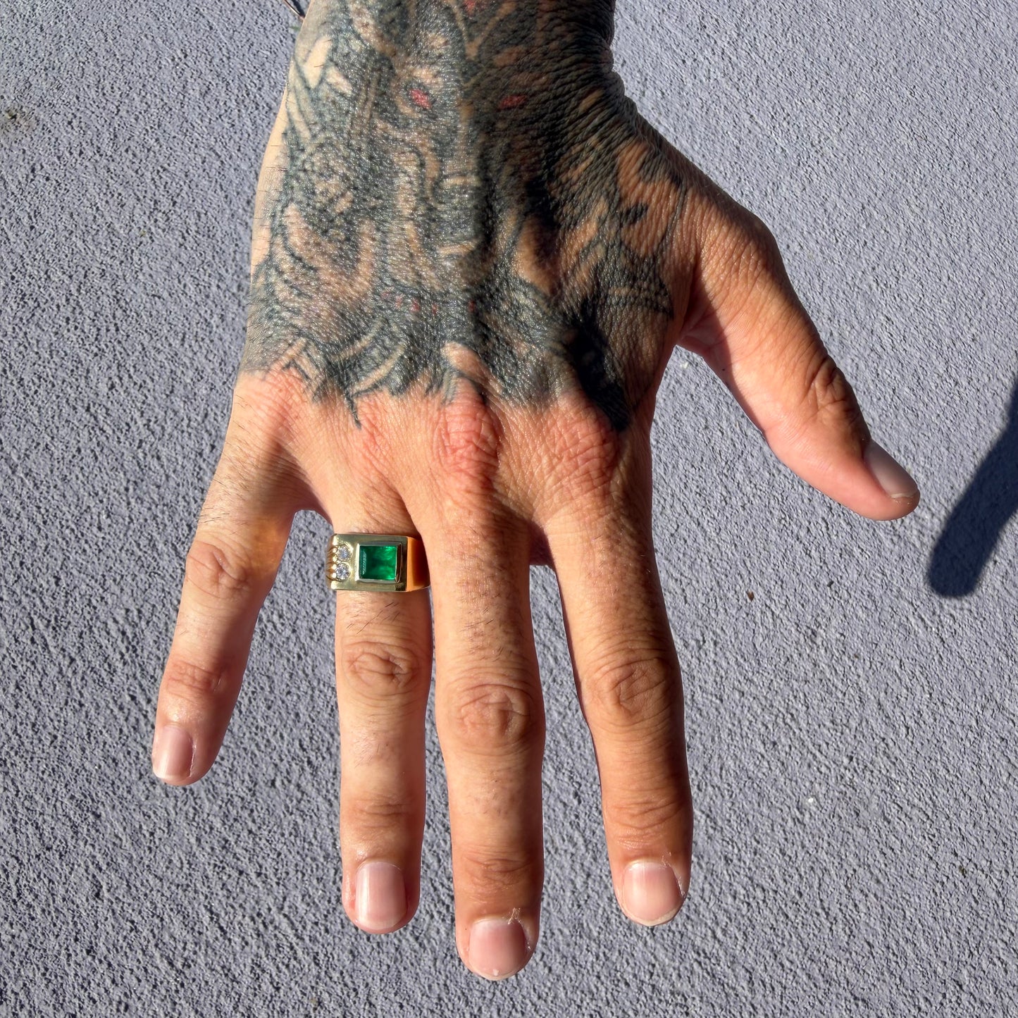 1980’s New Old Stock Solid 18k Yellow Gold 1.95ctw Natural Colombian Emerald and VS Diamond Signet Ring (9)