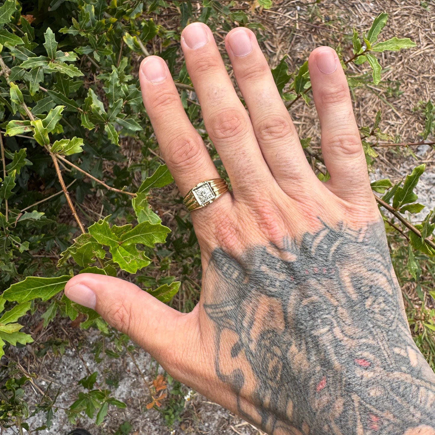 Antique Solid 14k Gold .75ct Old Euro Cut Diamond Gents Ring (10.5)