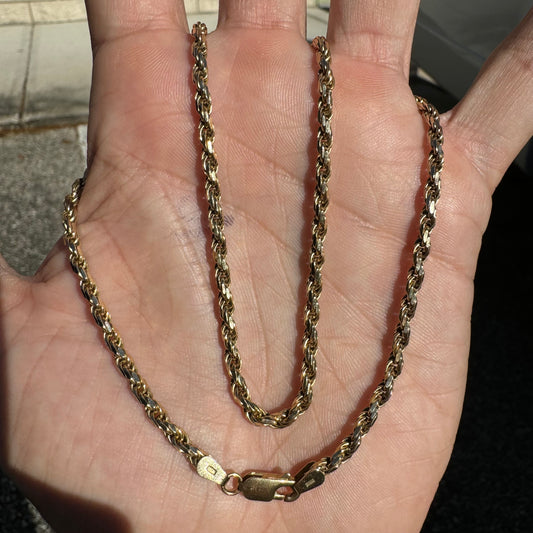 1990’s Solid 14k Yellow Gold Diamondcut Rope Chain Necklace (16.75”)