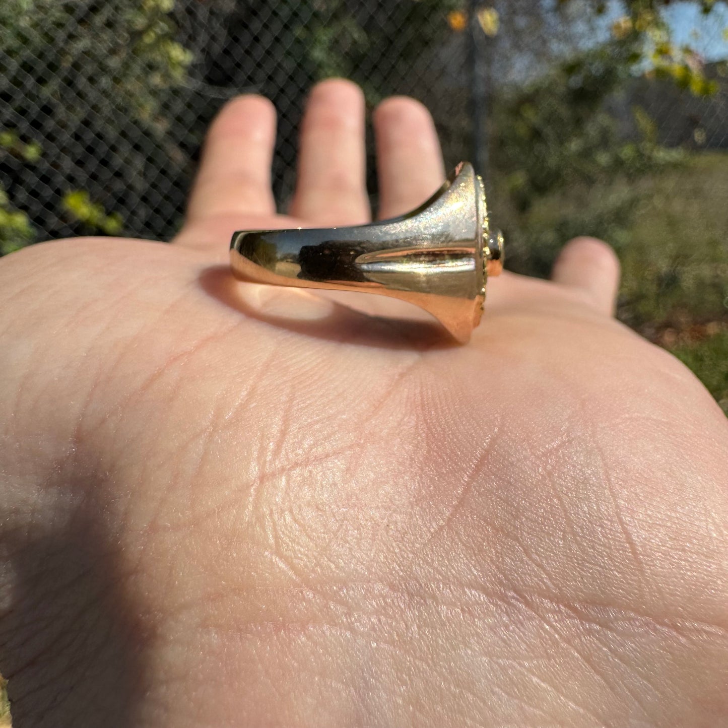 Mid-Century 22k Raw Gold Nugget Natural VS Diamond Solitaire 14k Yellow Gold Comfort Fit Signet Ring (10.5)