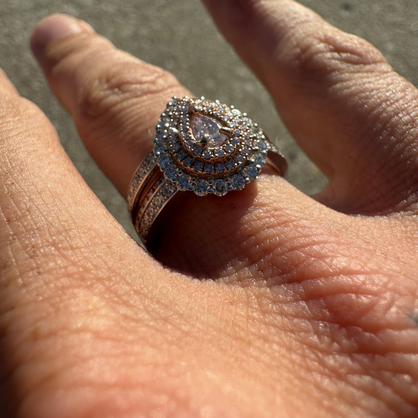 Brand New 14k White/Rose Gold 1.38CTW Natural VS Pink Pear And White Diamond Halo Ring (8)