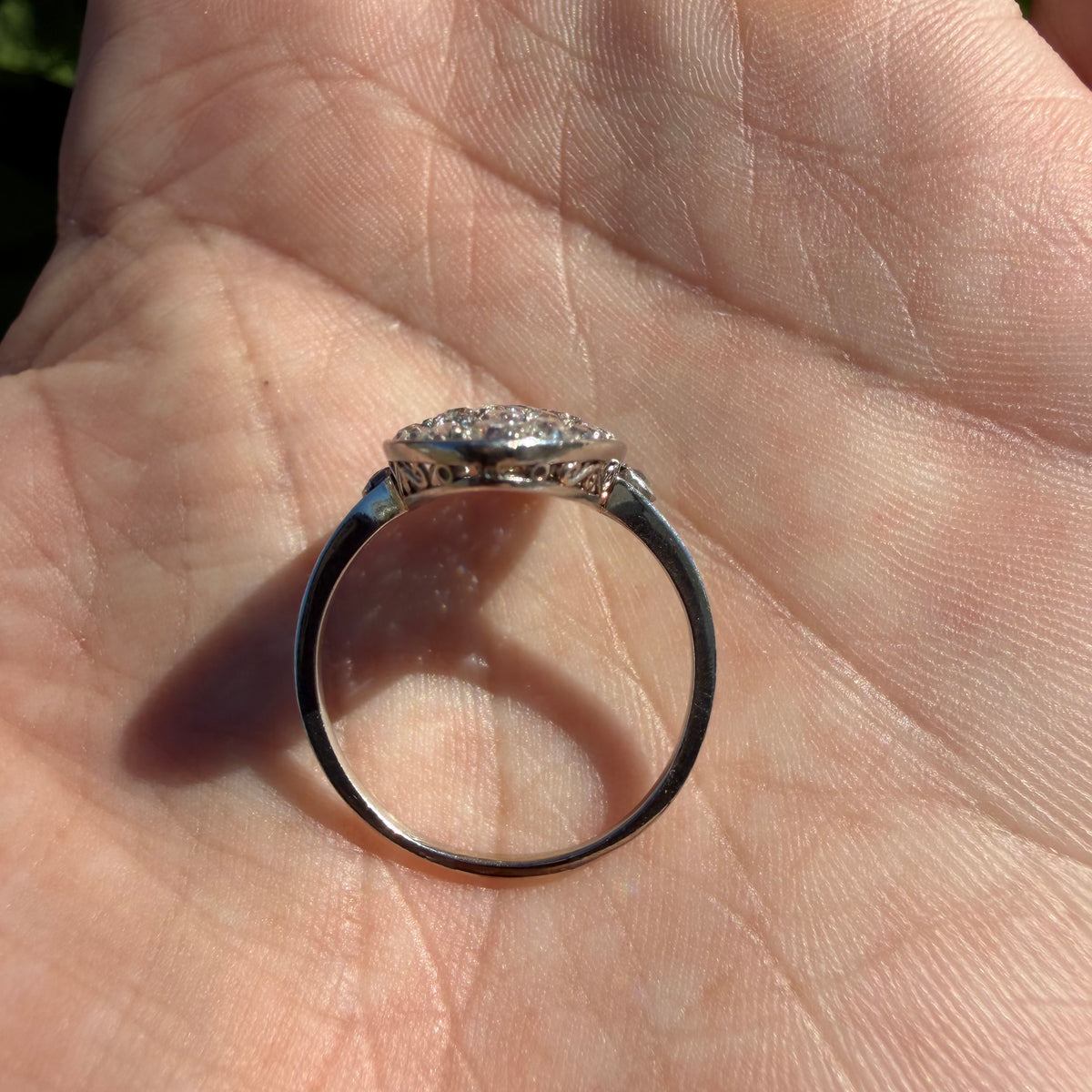 Victorian Solid Platinum 2.25ctw Natural Old Mine Cut Diamond Cluster Oval Navette Ring (7.5)